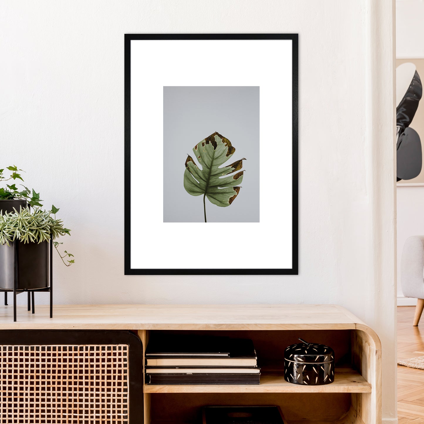 Old Leaf Grey Box Art Print by Pixy Paper A1 White Frame