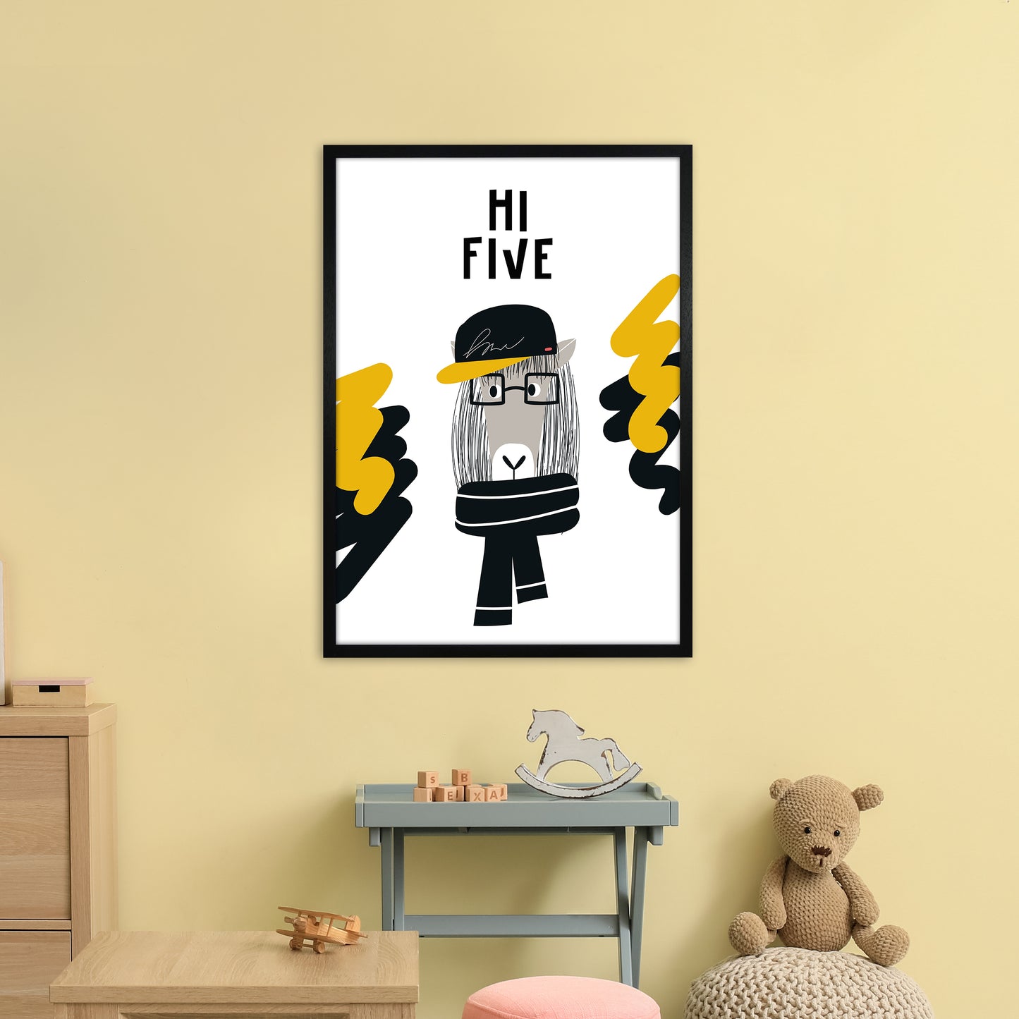 Hi Five Pop Art Print by Pixy Paper A1 White Frame