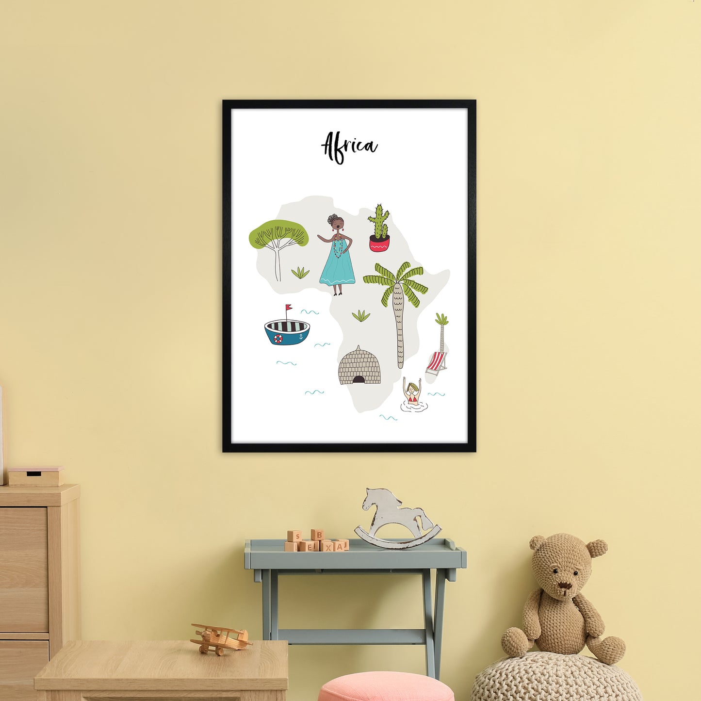 Africa Map Art Print by Pixy Paper A1 White Frame