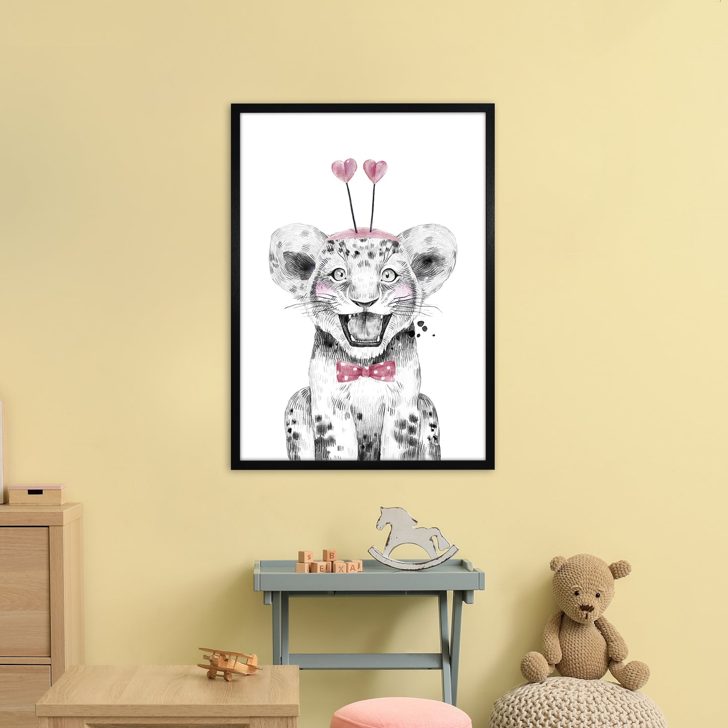 Safari Babies Tiger With Heart Hat Art Print by Pixy Paper A1 White Frame