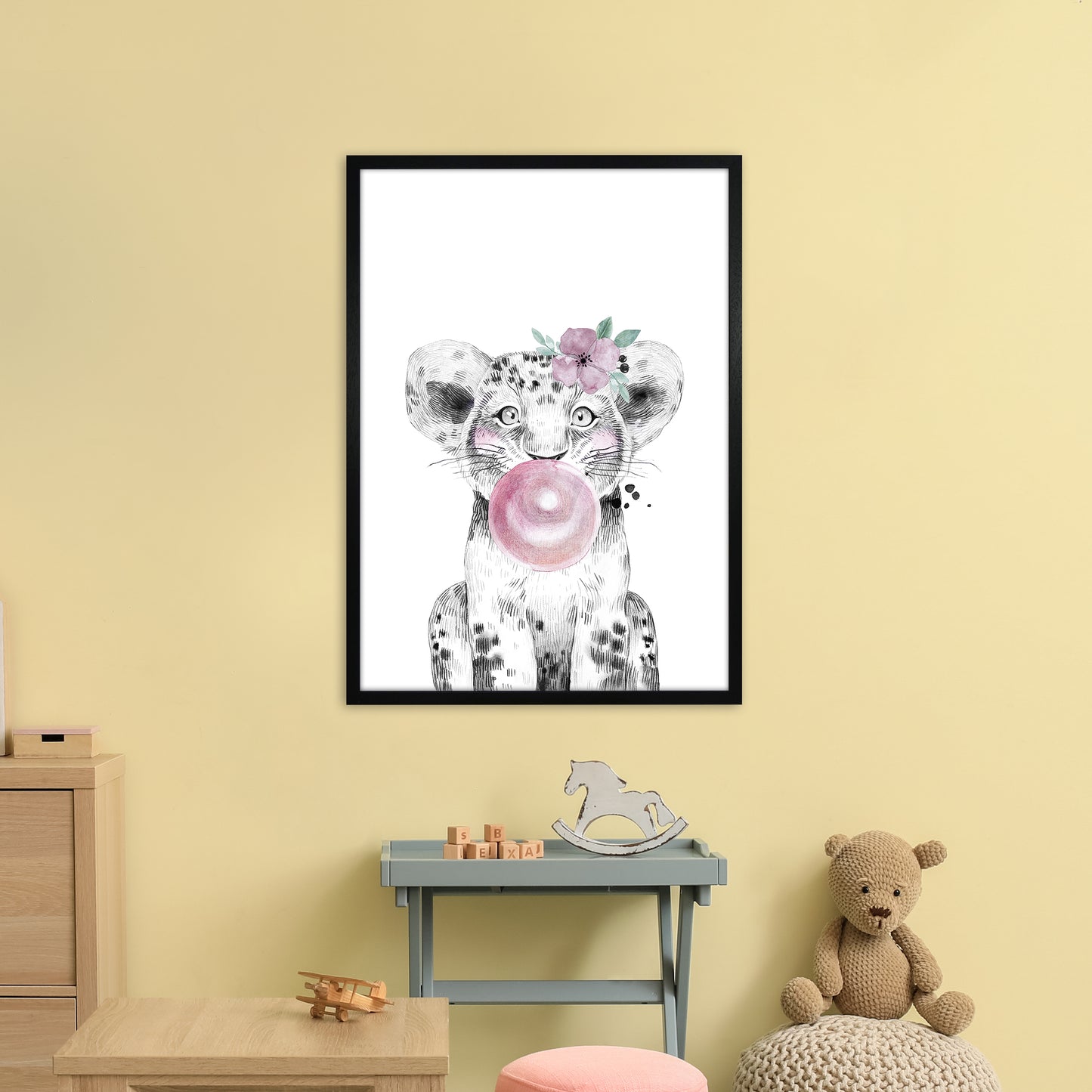 Safari Babies Tiger With Bubble Art Print by Pixy Paper A1 White Frame