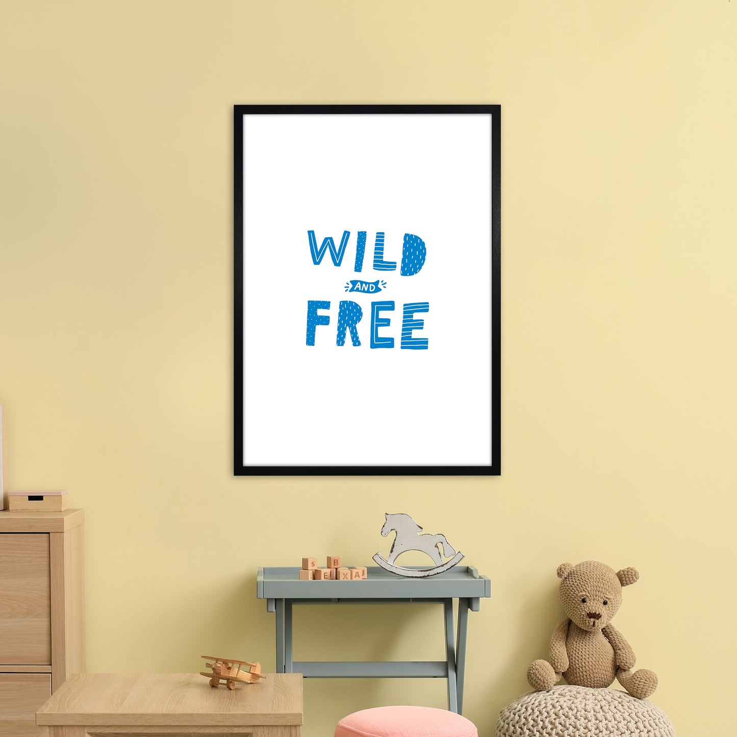 Wild And Free Blue Super Scandi Art Print by Pixy Paper A1 White Frame