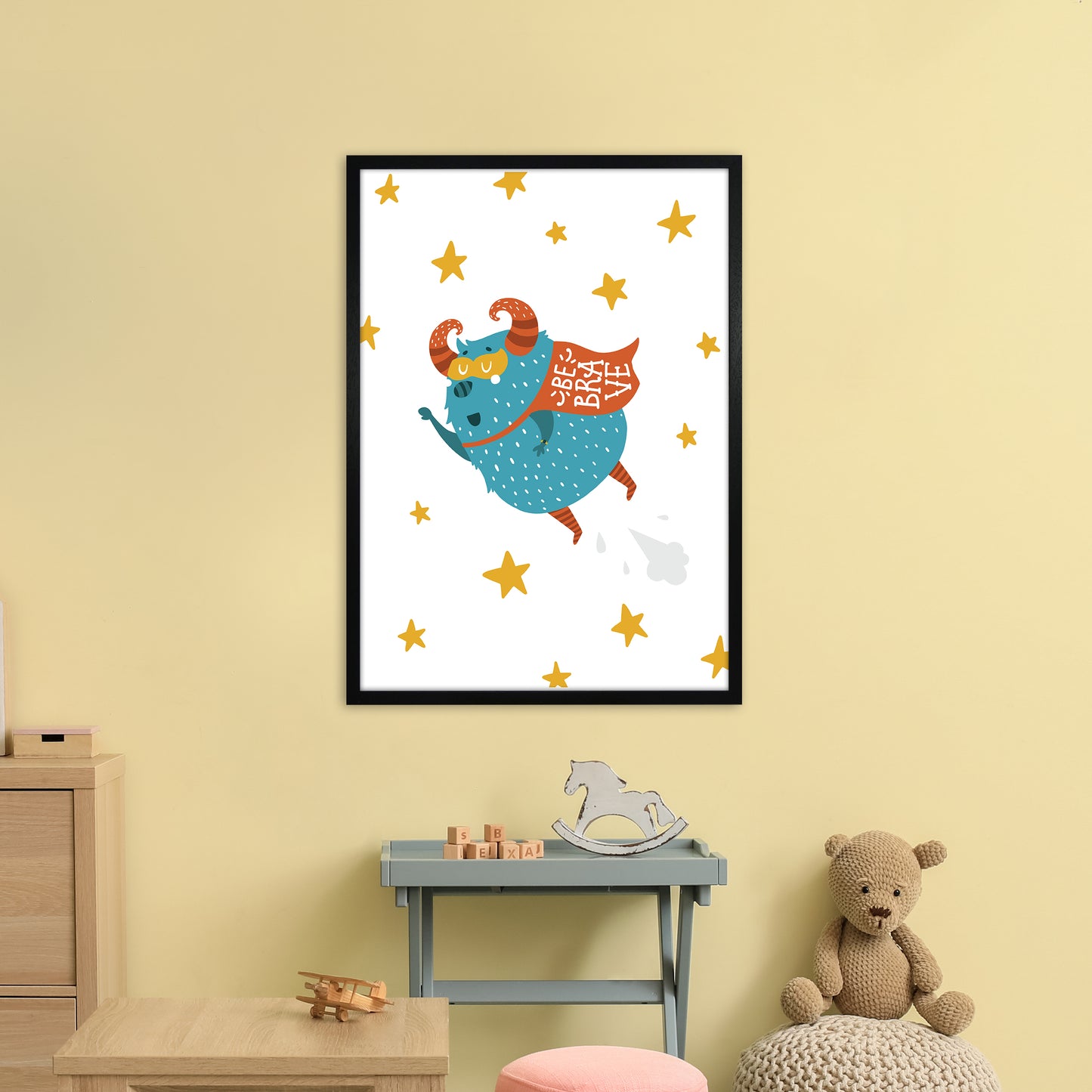 Little Monsters Flying Be Brave Art Print by Pixy Paper A1 White Frame