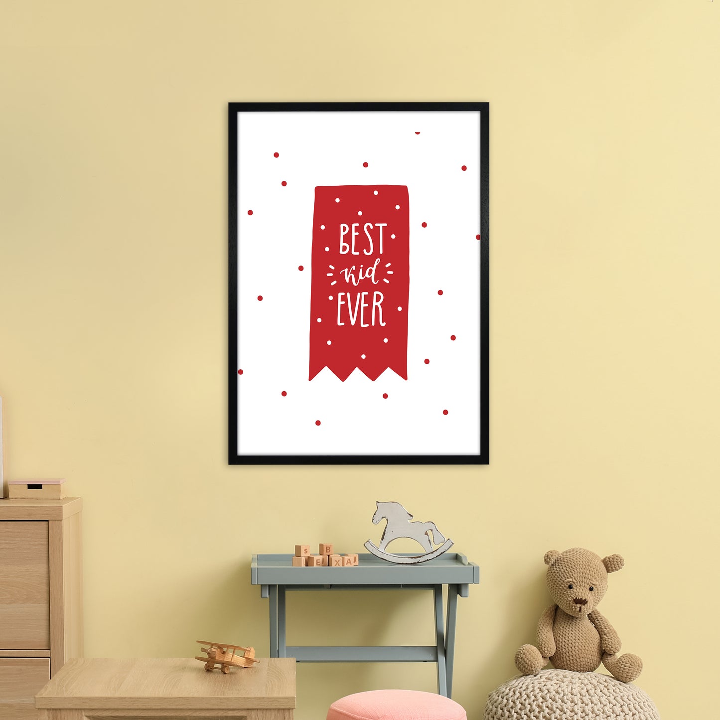 Best Kid Ever Red Super Scandi Art Print by Pixy Paper A1 White Frame