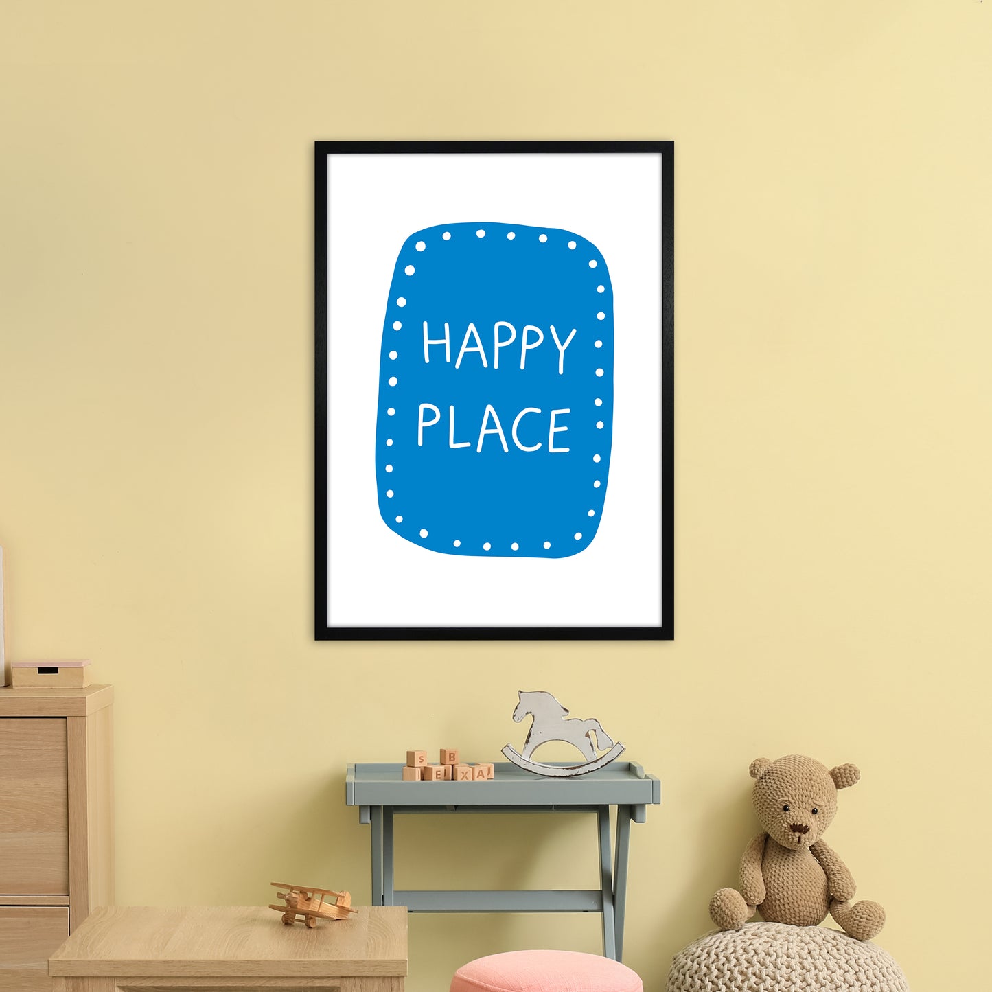Happy Place Blue Super Scandi Art Print by Pixy Paper A1 White Frame