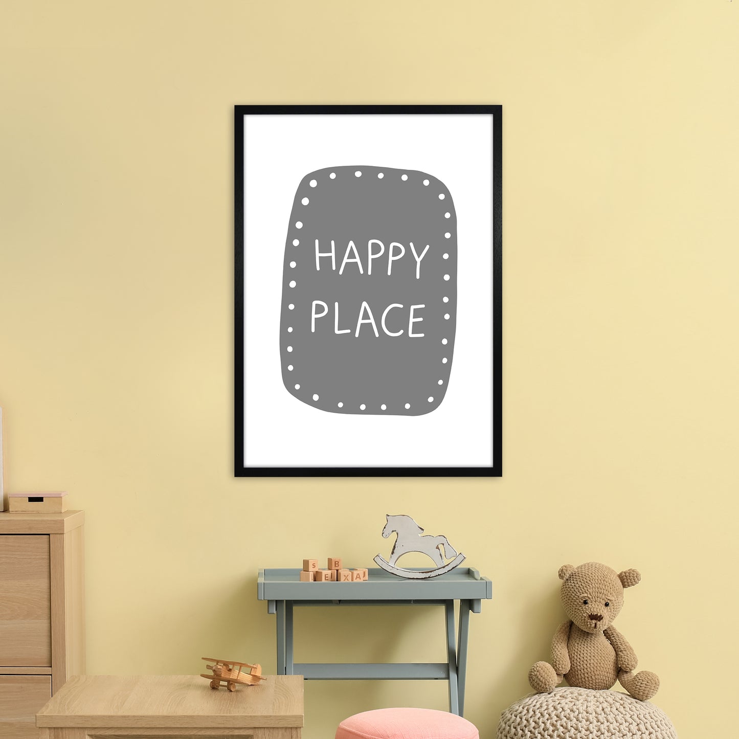 Happy Place Super Scandi Grey Art Print by Pixy Paper A1 White Frame