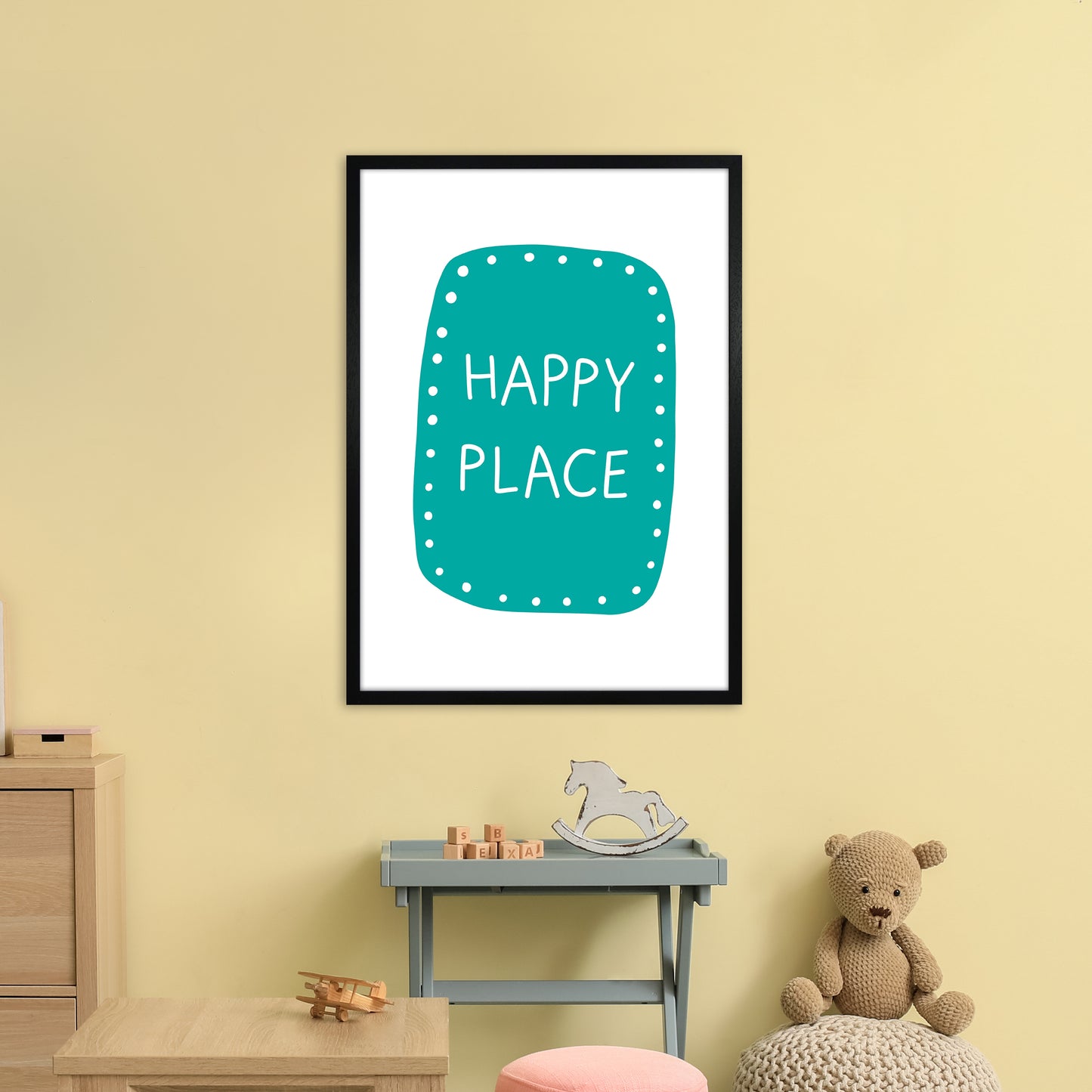 Happy Place Teal Super Scandi Art Print by Pixy Paper A1 White Frame