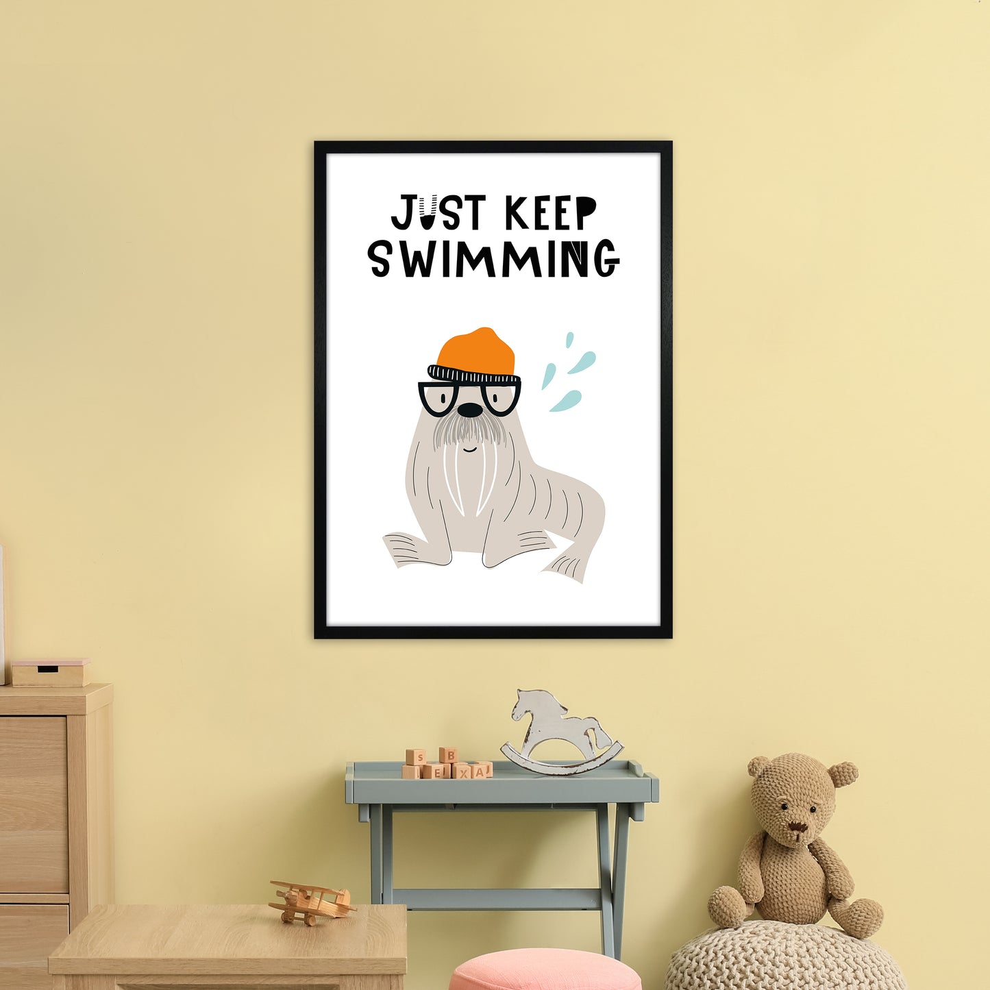 Just Keep Swimming Animal Pop Art Print by Pixy Paper A1 White Frame