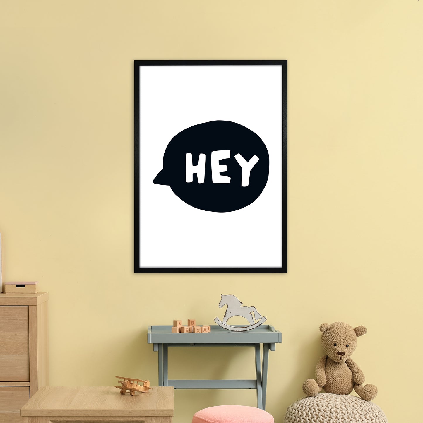Hey Bubble Super Scandi Black Art Print by Pixy Paper A1 White Frame