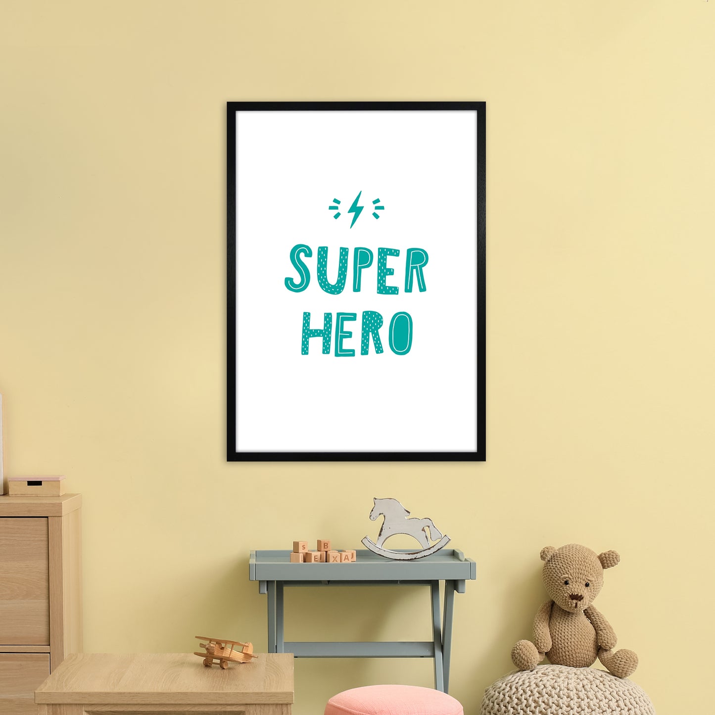 Super Hero Teal Super Scandi Art Print by Pixy Paper A1 White Frame