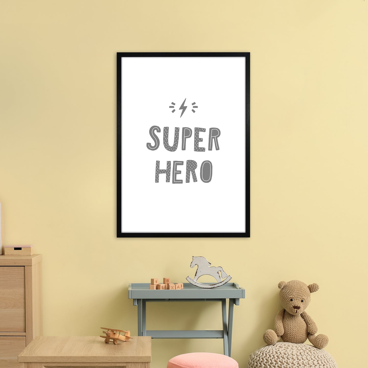 Super Hero Grey Super Scandi Art Print by Pixy Paper A1 White Frame