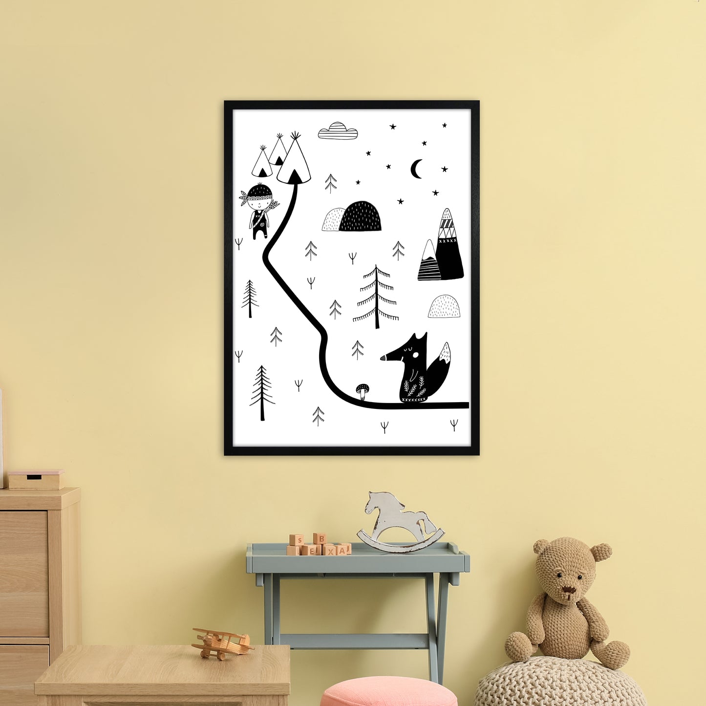 Little Explorer Winding Road Art Print by Pixy Paper A1 White Frame