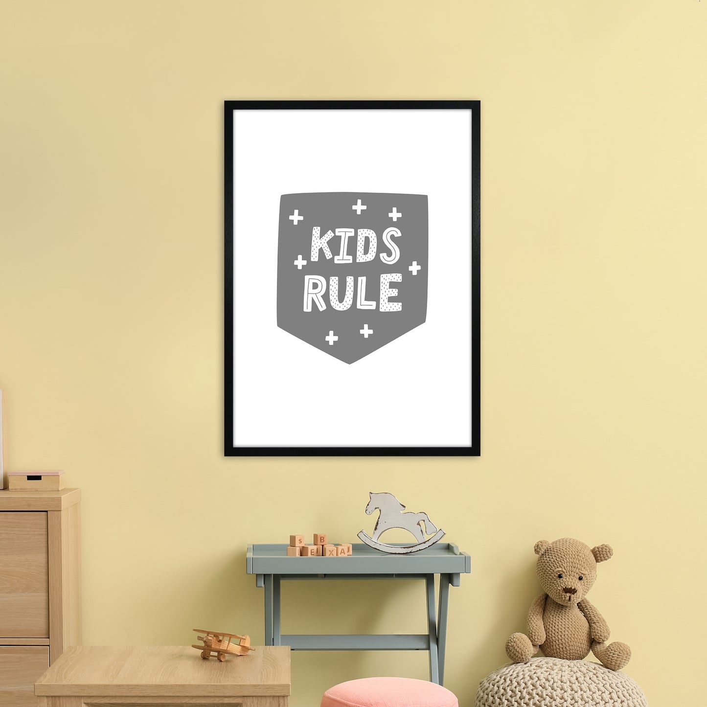 Kids Rule Super Scandi Grey Art Print by Pixy Paper A1 White Frame
