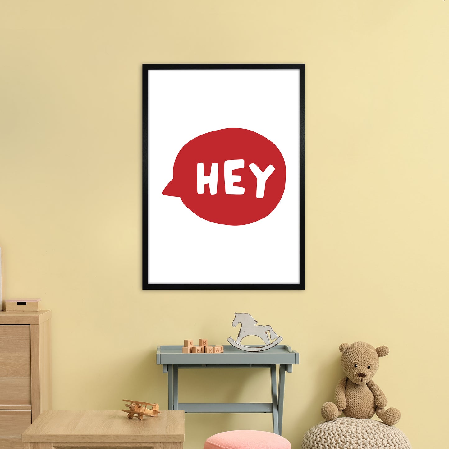 Hey Bubble Red Super Scandi Art Print by Pixy Paper A1 White Frame