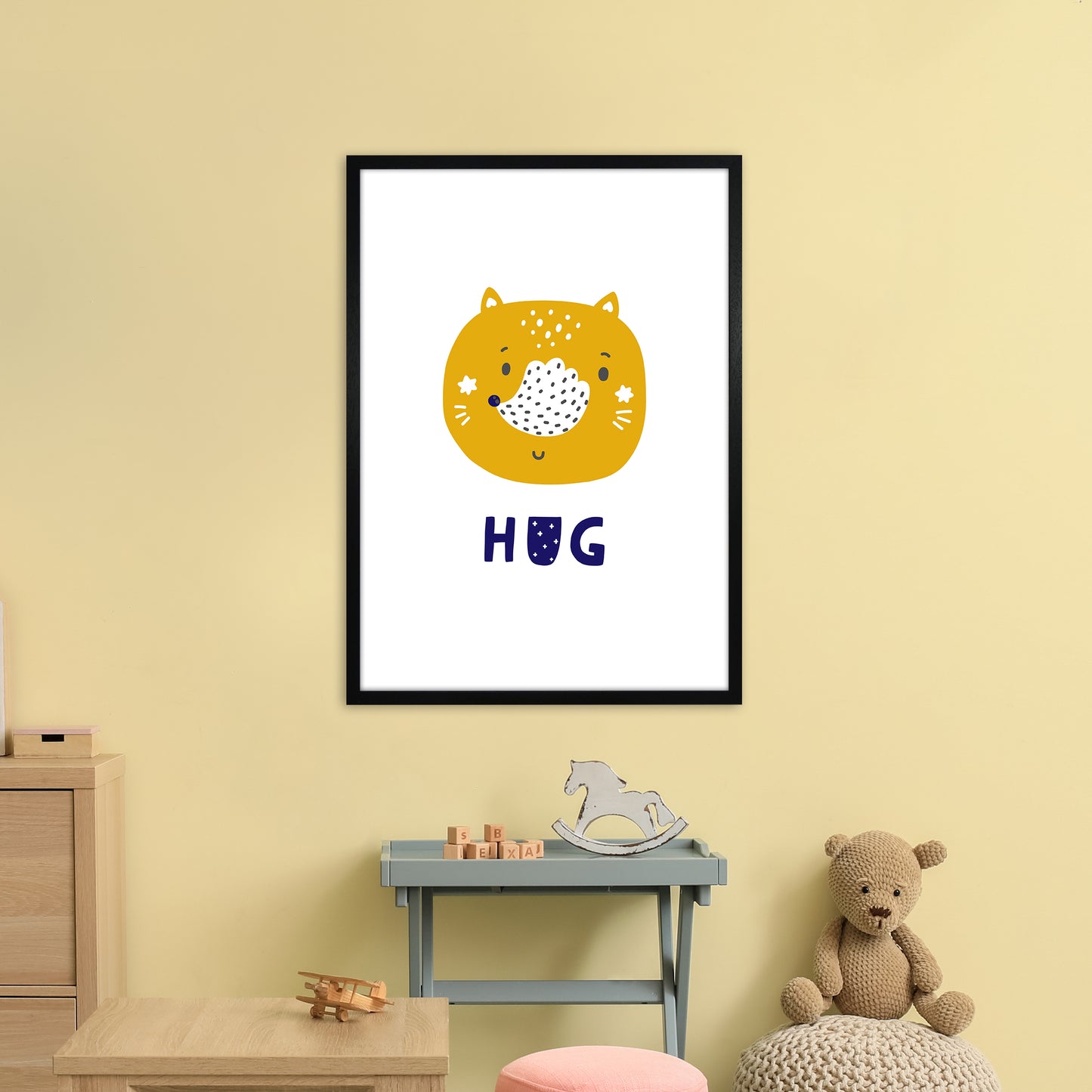 Fox Hug Navy Super Scandi Art Print by Pixy Paper A1 White Frame
