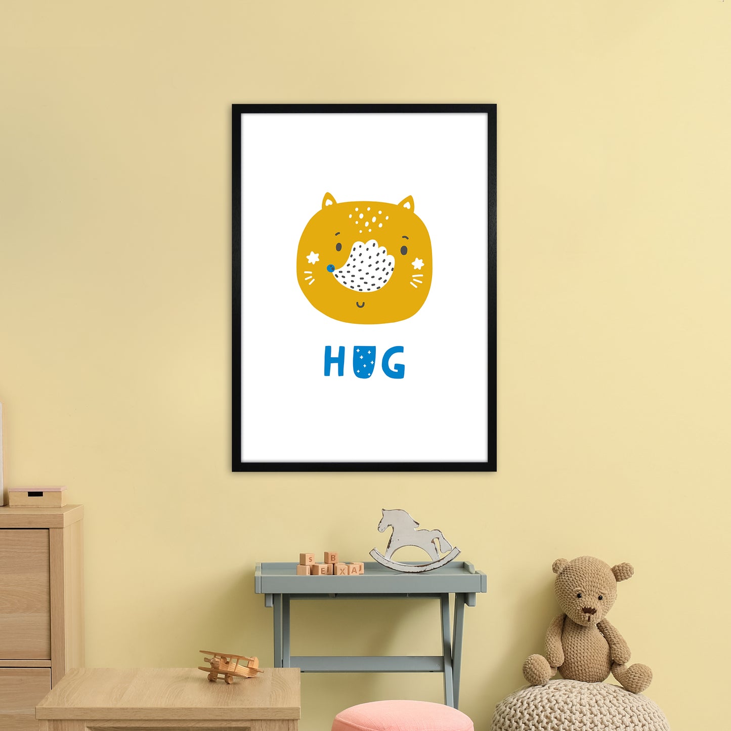 Fox Hug Blue Super Scandi Art Print by Pixy Paper A1 White Frame