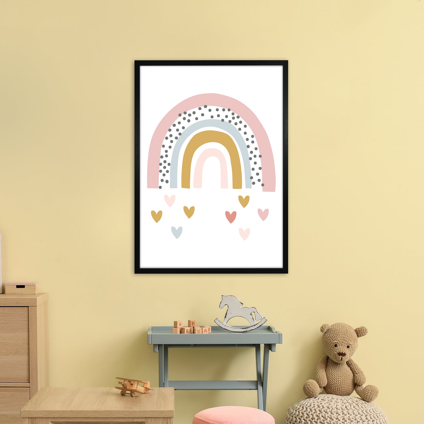 Rainbow With Heart Drops Art Print by Pixy Paper A1 White Frame