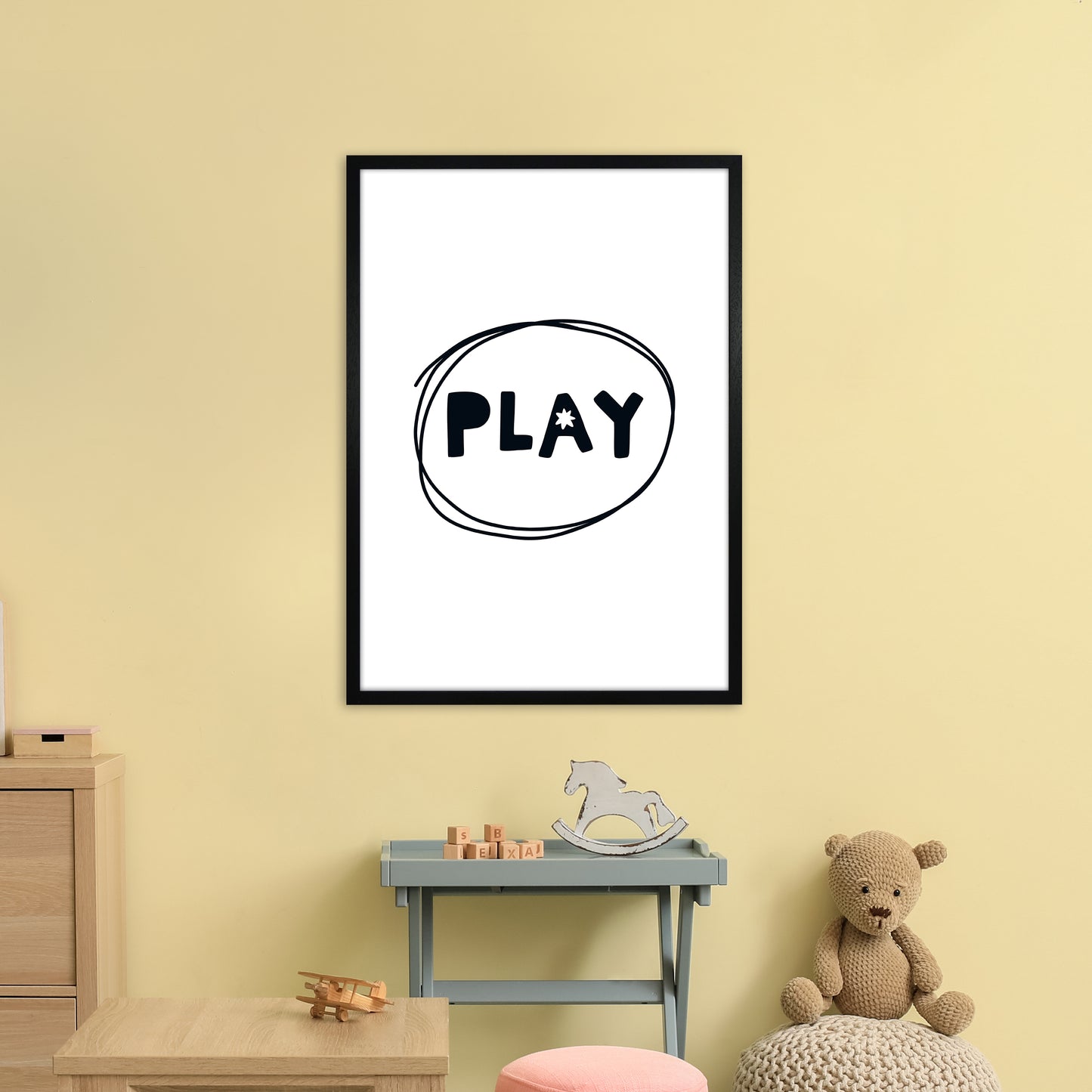 Play Super Scandi Black Art Print by Pixy Paper A1 White Frame
