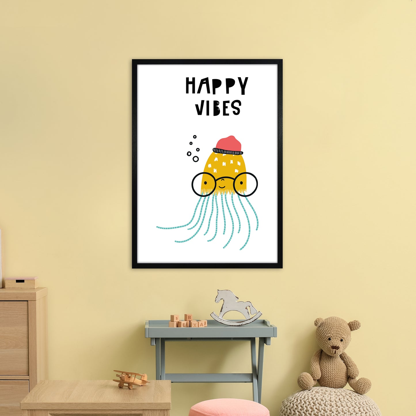 Happy Vibes Animal Pop Art Print by Pixy Paper A1 White Frame