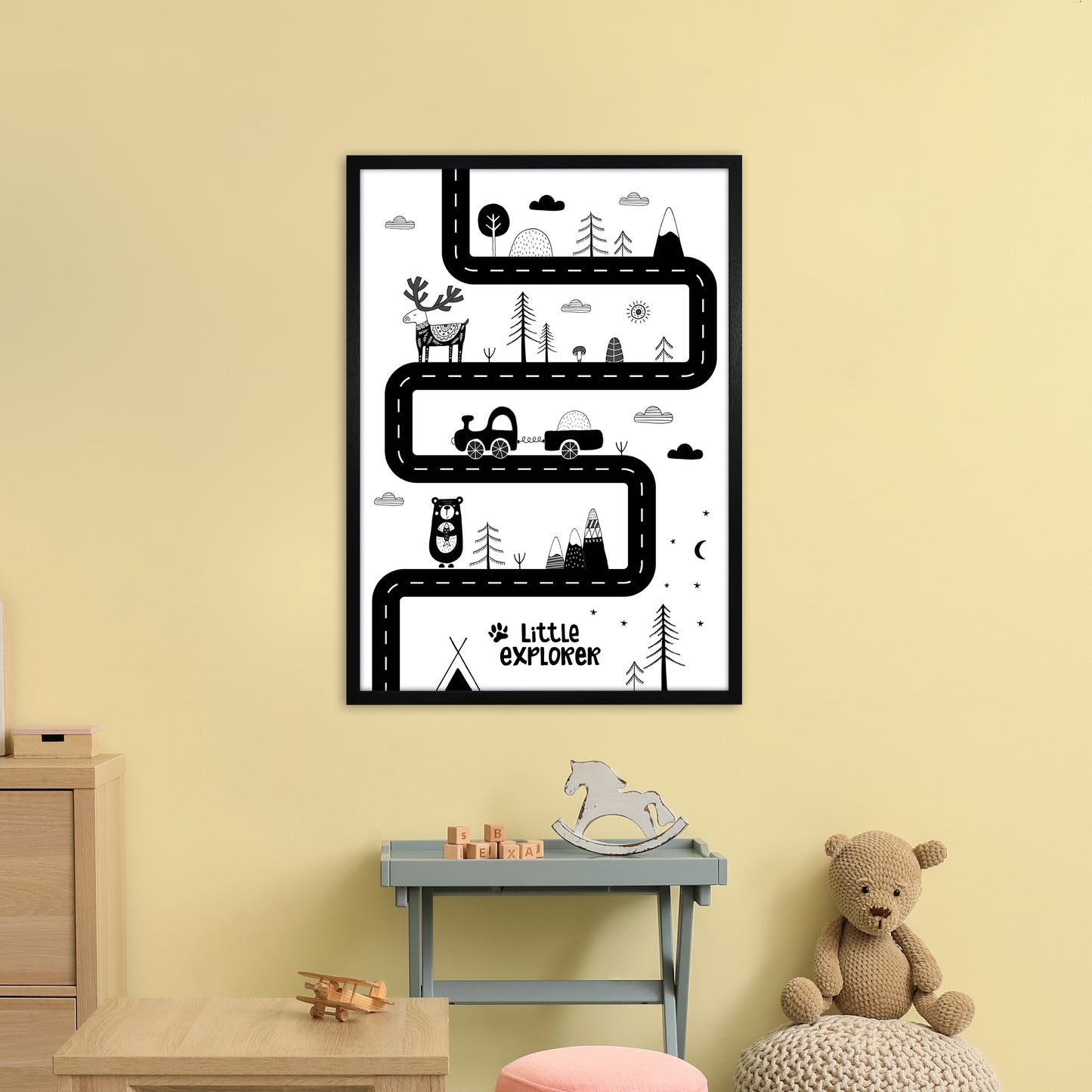 Little Explorer Track Art Print by Pixy Paper A1 White Frame