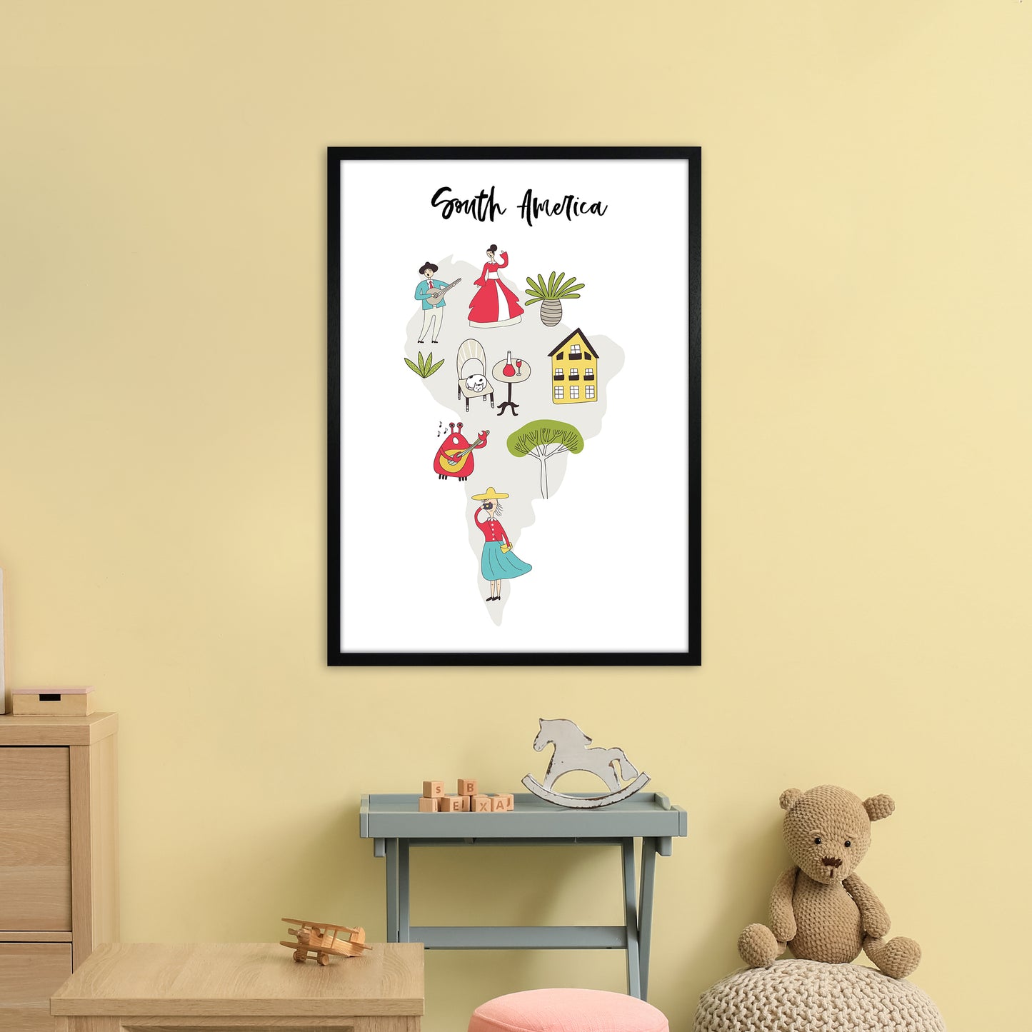 South America Map Art Print by Pixy Paper A1 White Frame