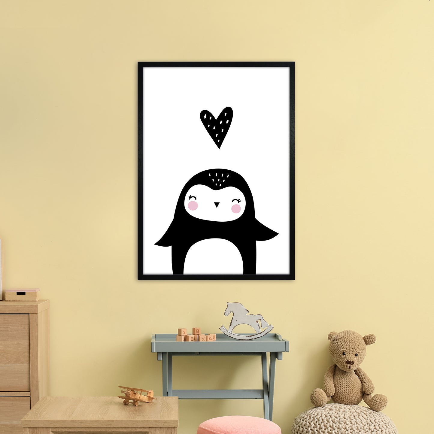 Penguin With Heart Art Print by Pixy Paper A1 White Frame