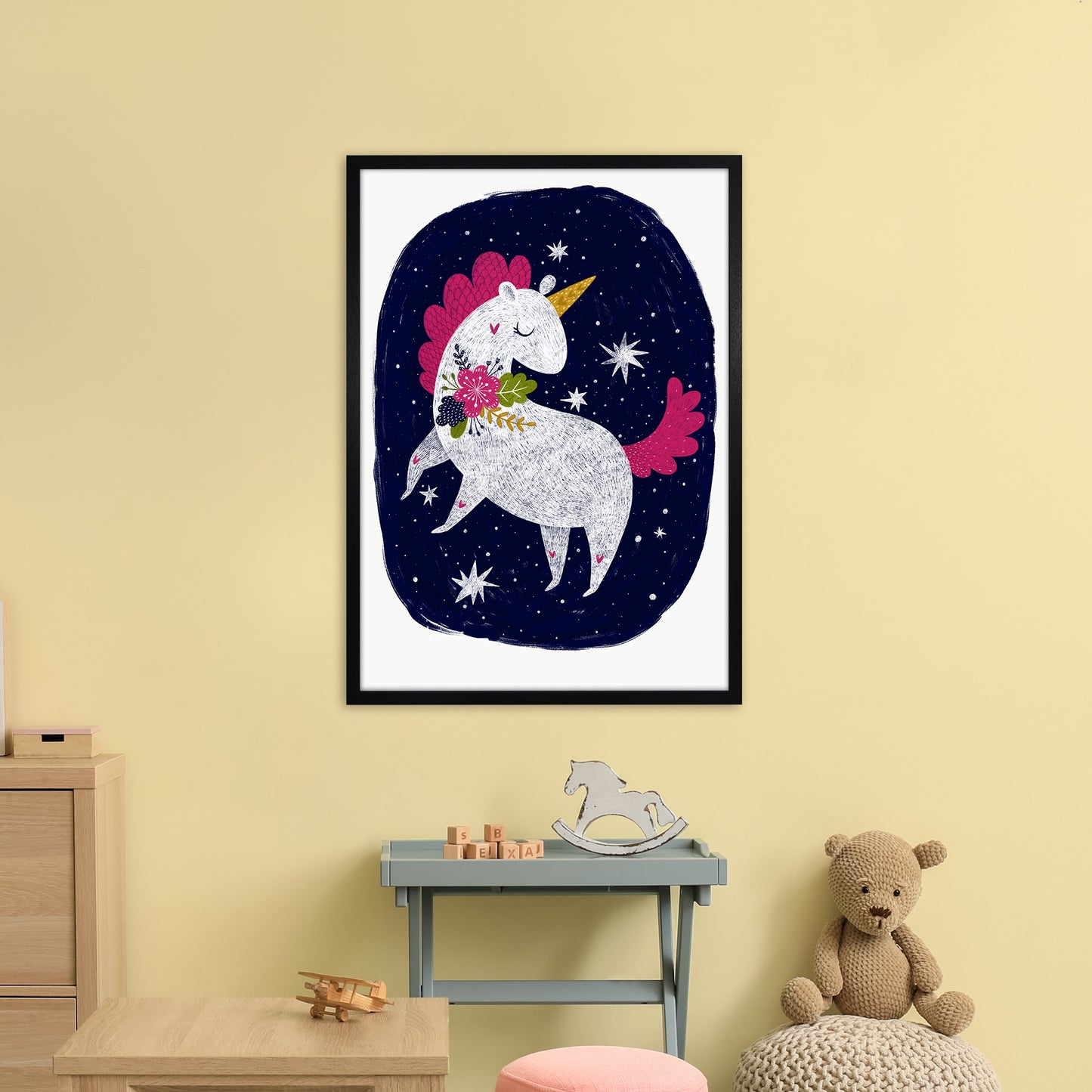 Unicorn Night Sky Art Print by Pixy Paper A1 White Frame