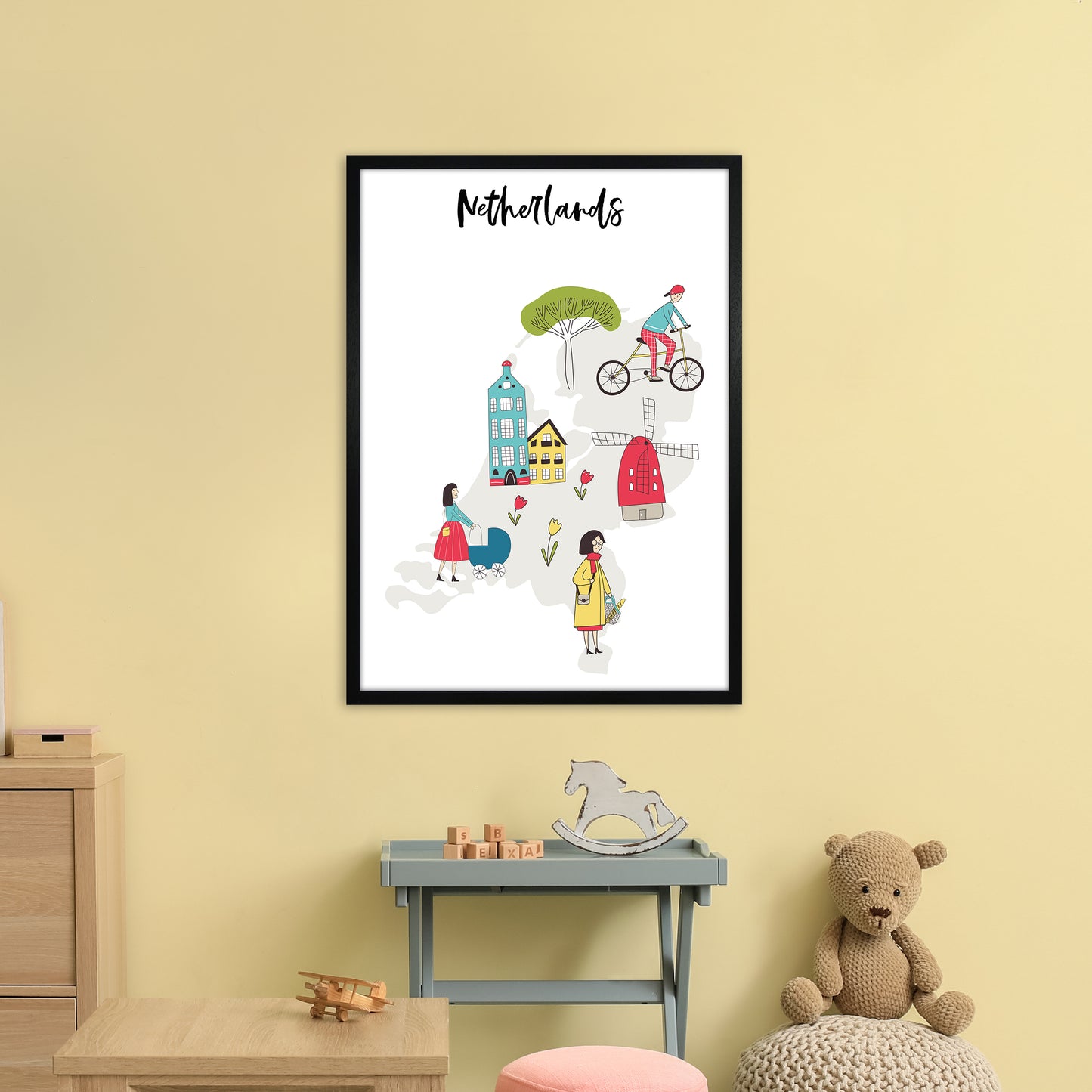Netherlands Map Art Print by Pixy Paper A1 White Frame