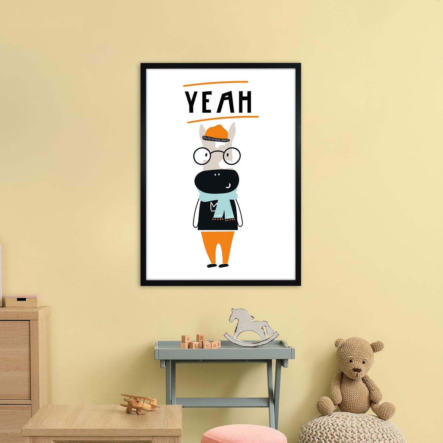 Yeah Animal Pop Art Print by Pixy Paper A1 White Frame