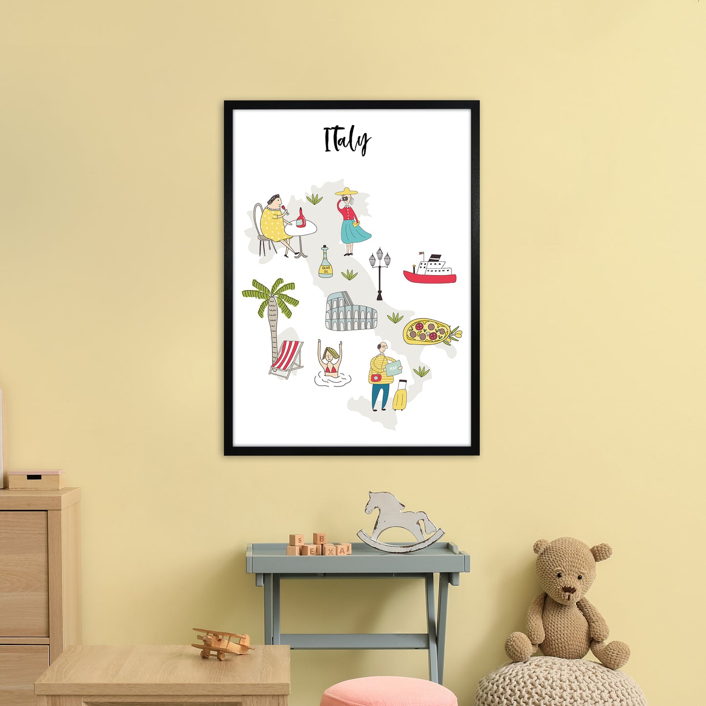 Italy Map Art Print by Pixy Paper A1 White Frame