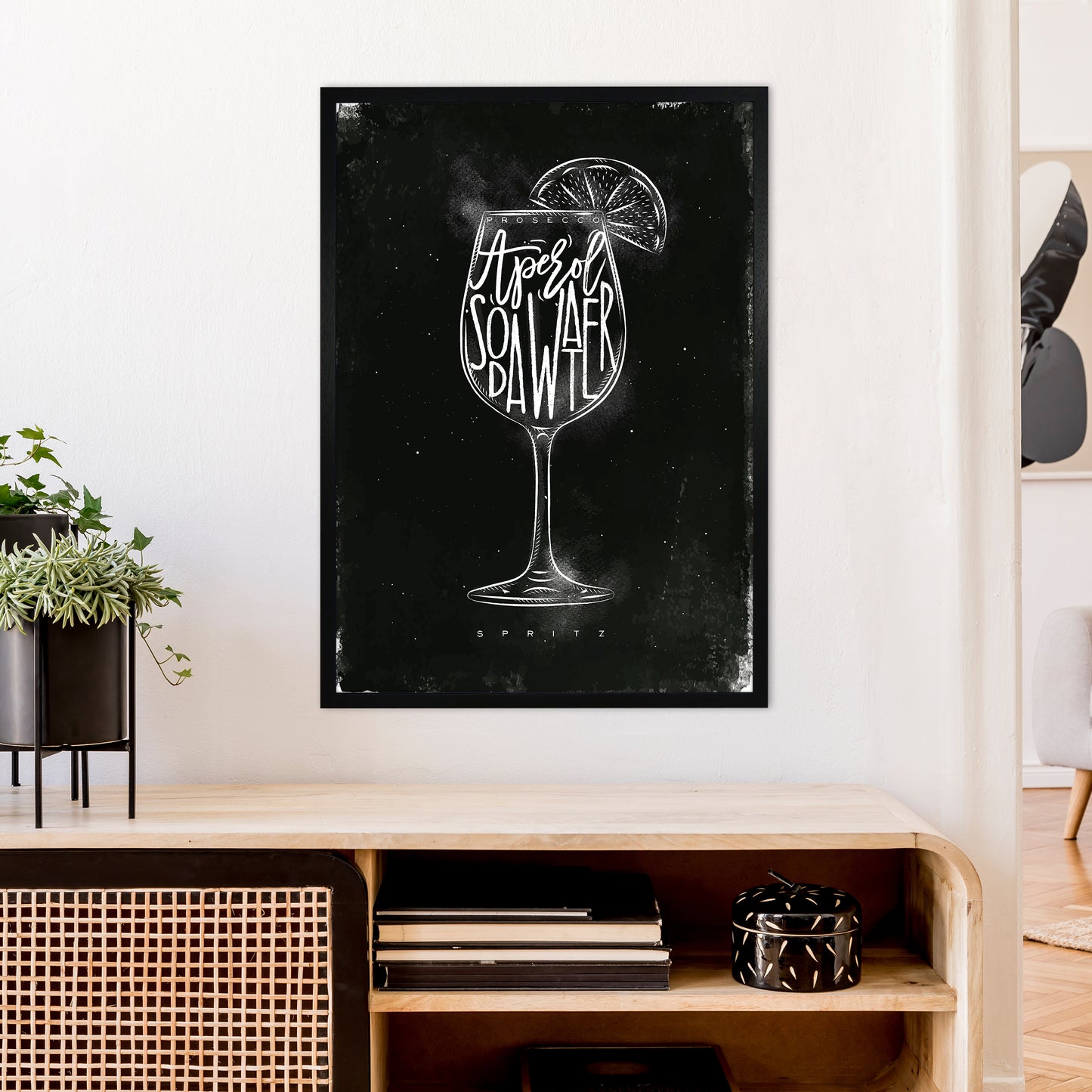 Prosecco Spritz Cocktail Black Art Print by Pixy Paper A1 White Frame