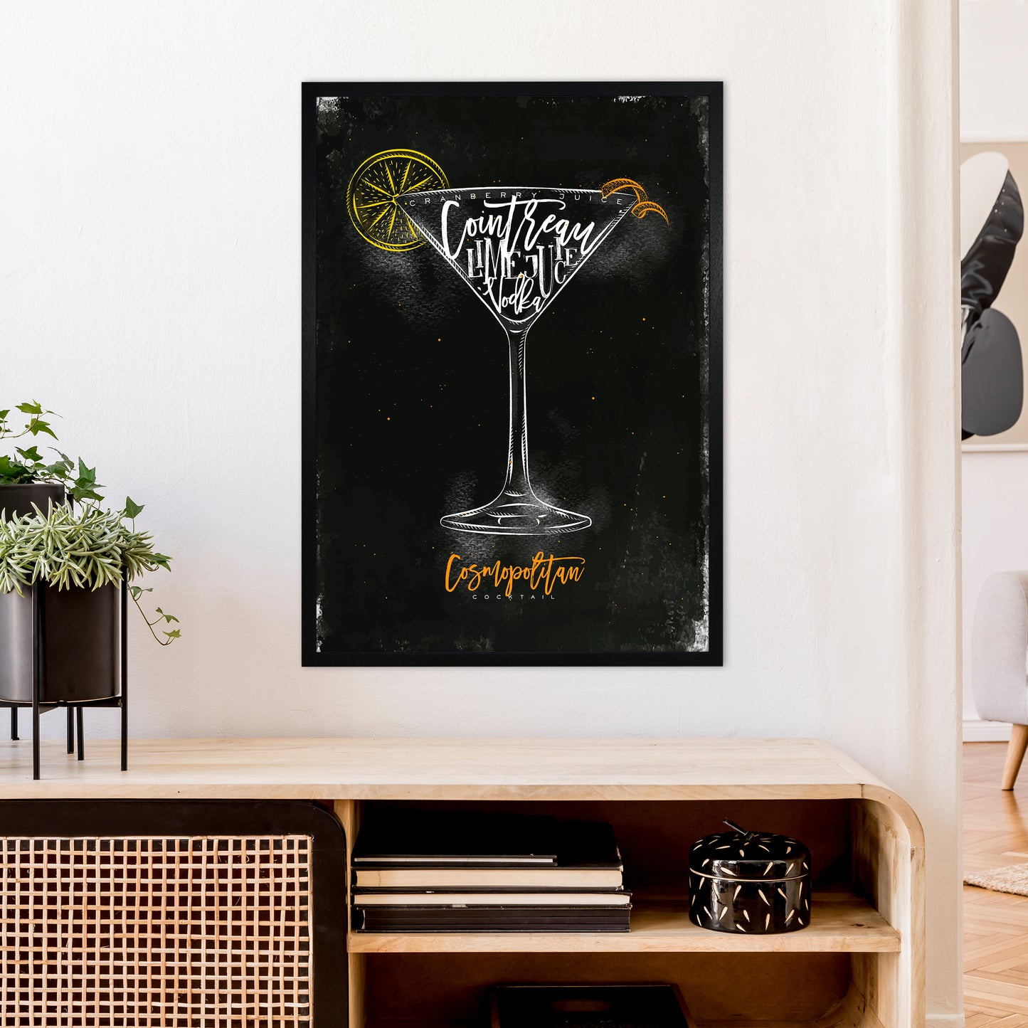 Cosmopolitan Cocktail Black Art Print by Pixy Paper A1 White Frame