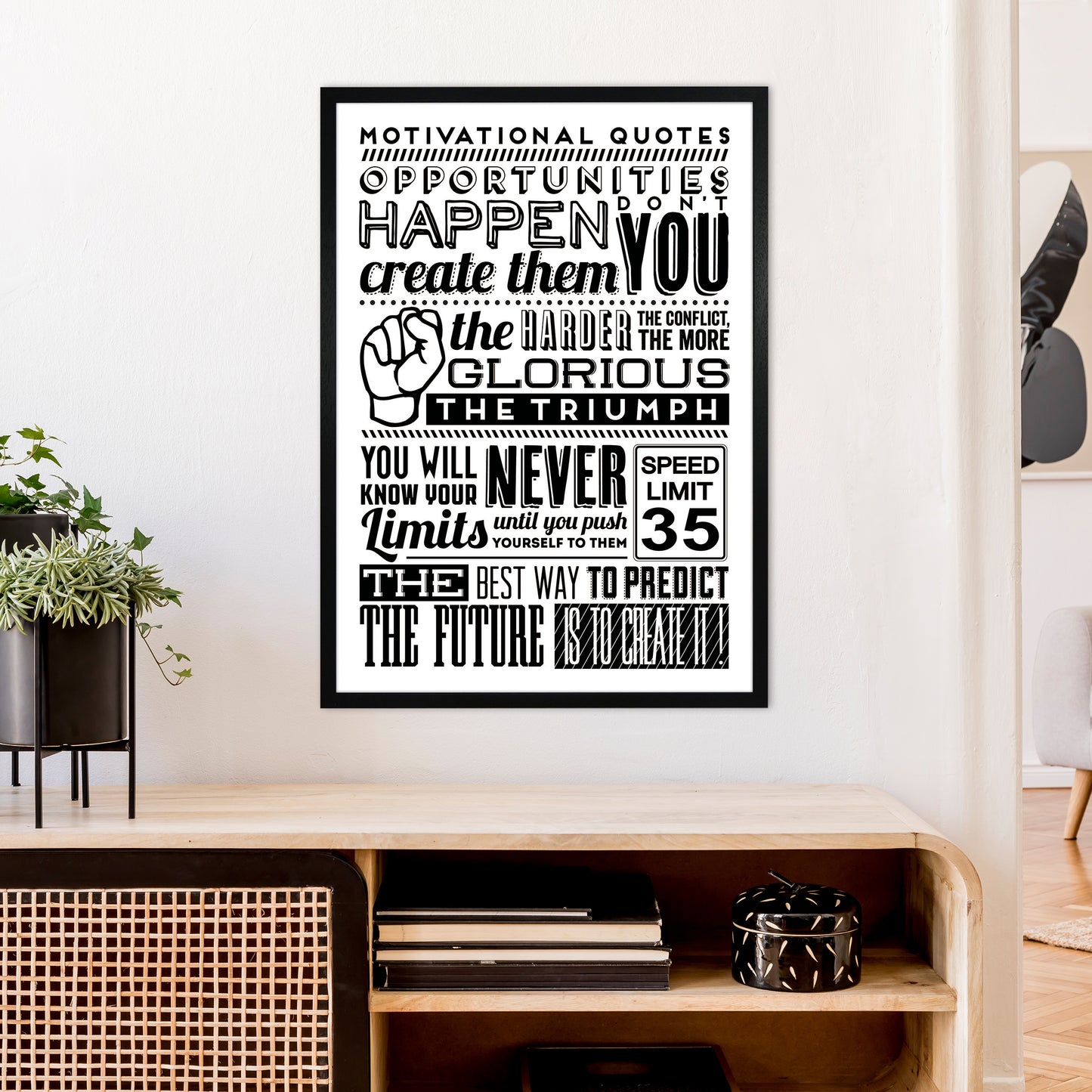 Opportunities Happen Vintage Art Print by Pixy Paper A1 White Frame