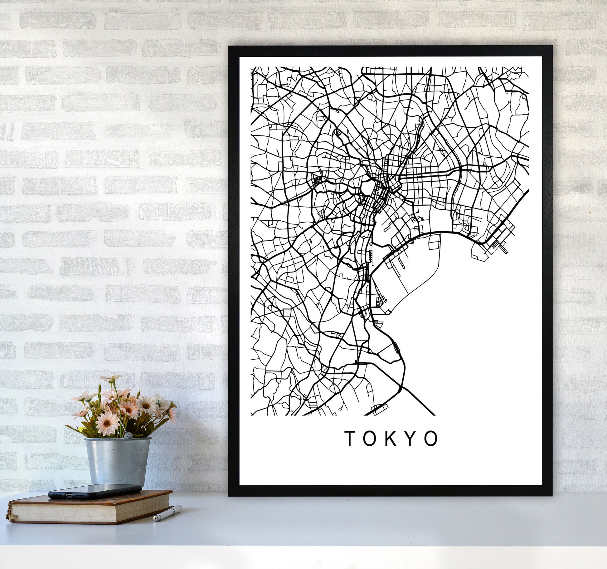 Tokyo Map Art Print by Pixy Paper A1 White Frame