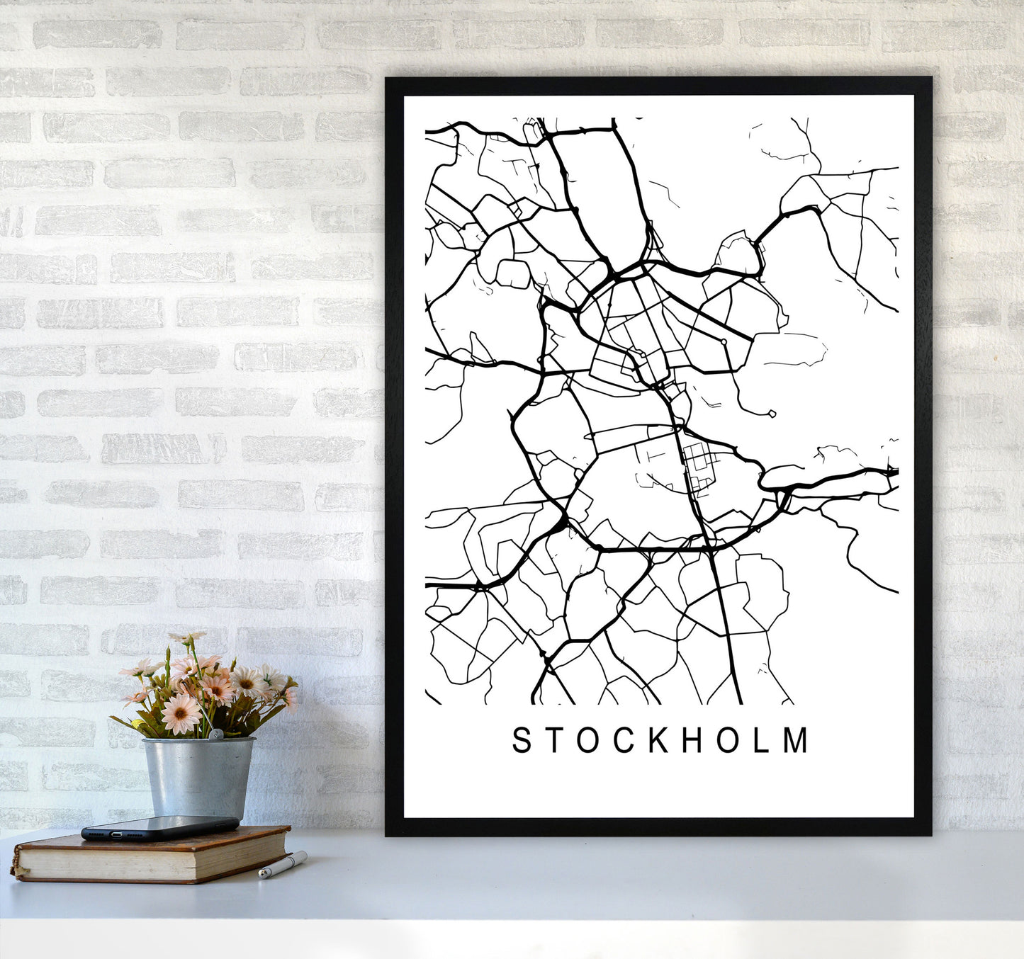 Stockholm Map Art Print by Pixy Paper A1 White Frame