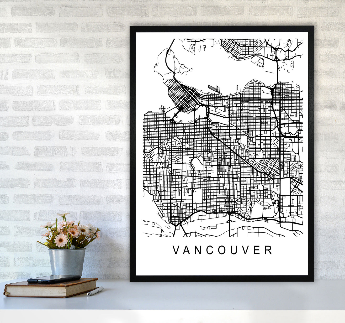 Vancouver Map Art Print by Pixy Paper A1 White Frame