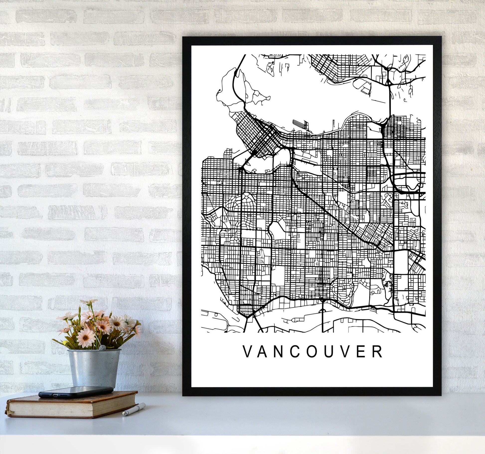 Vancouver Map Art Print by Pixy Paper A1 White Frame