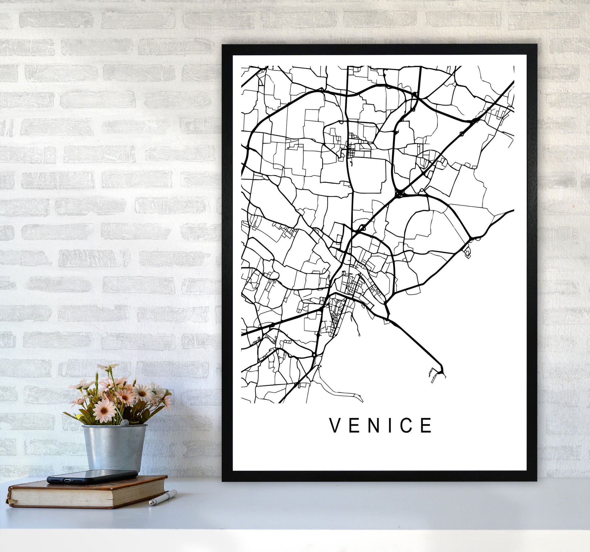 Venice Map Art Print by Pixy Paper A1 White Frame