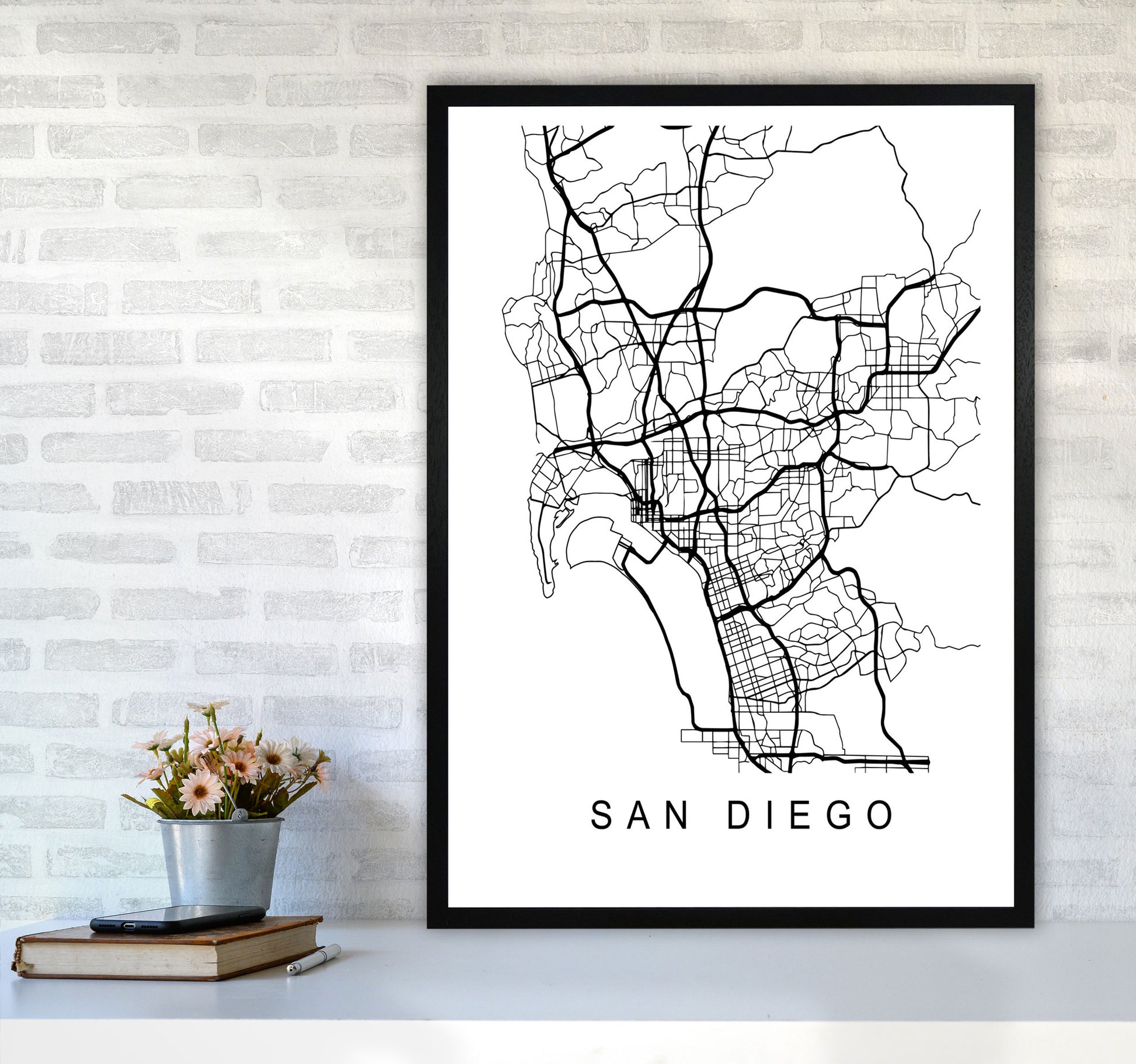 San Diego Map Art Print by Pixy Paper A1 White Frame
