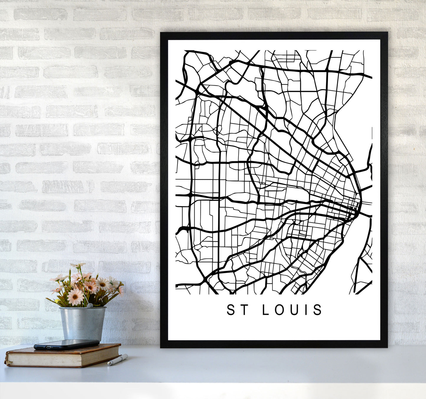 St Louis Map Art Print by Pixy Paper A1 White Frame