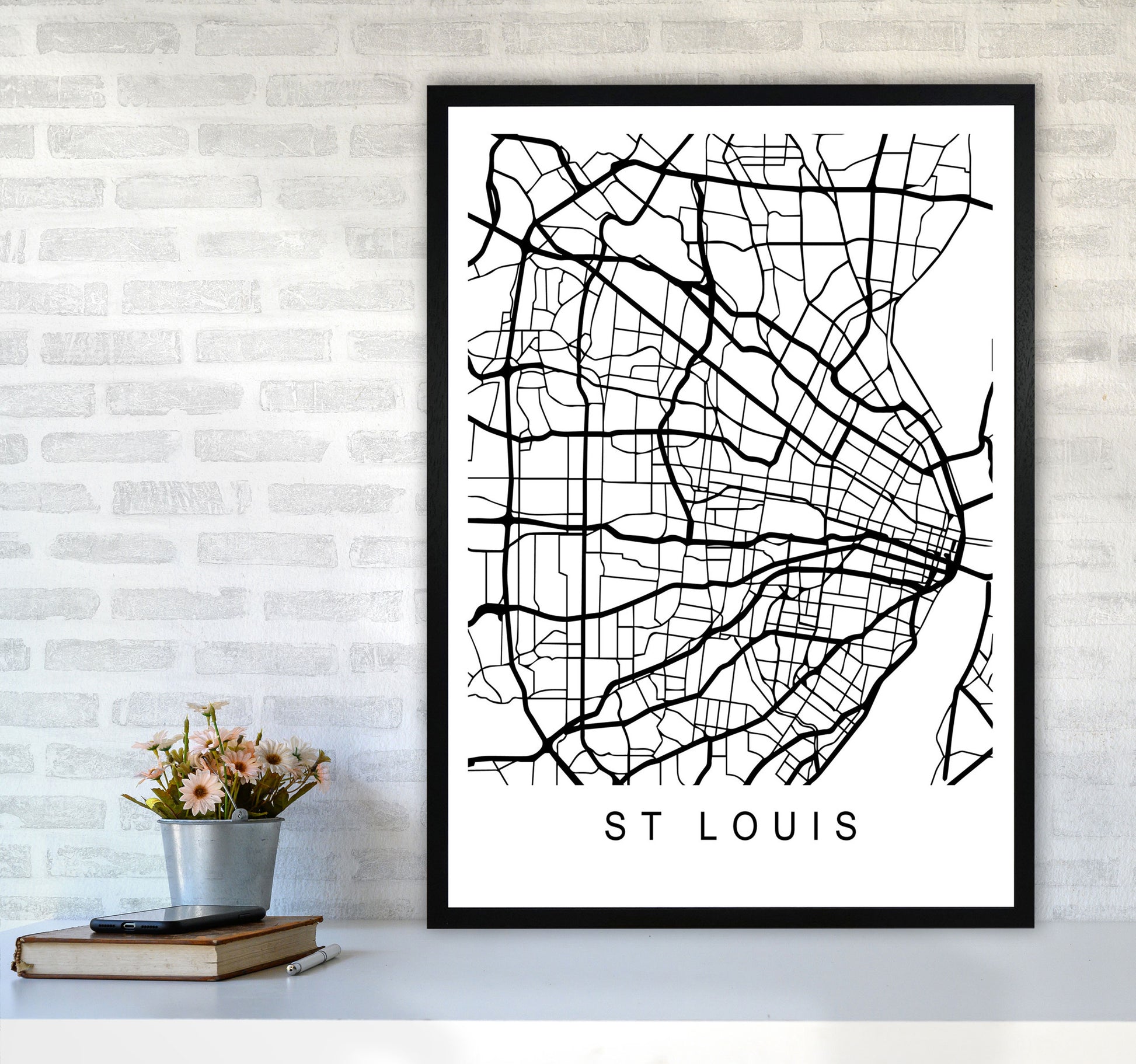 St Louis Map Art Print by Pixy Paper A1 White Frame