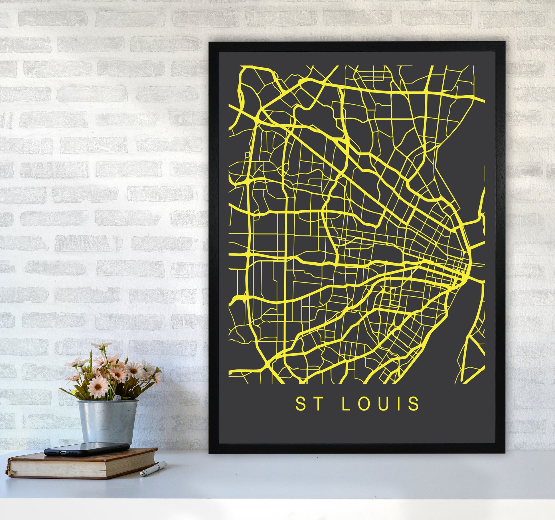 St Louis Map Neon Art Print by Pixy Paper A1 White Frame