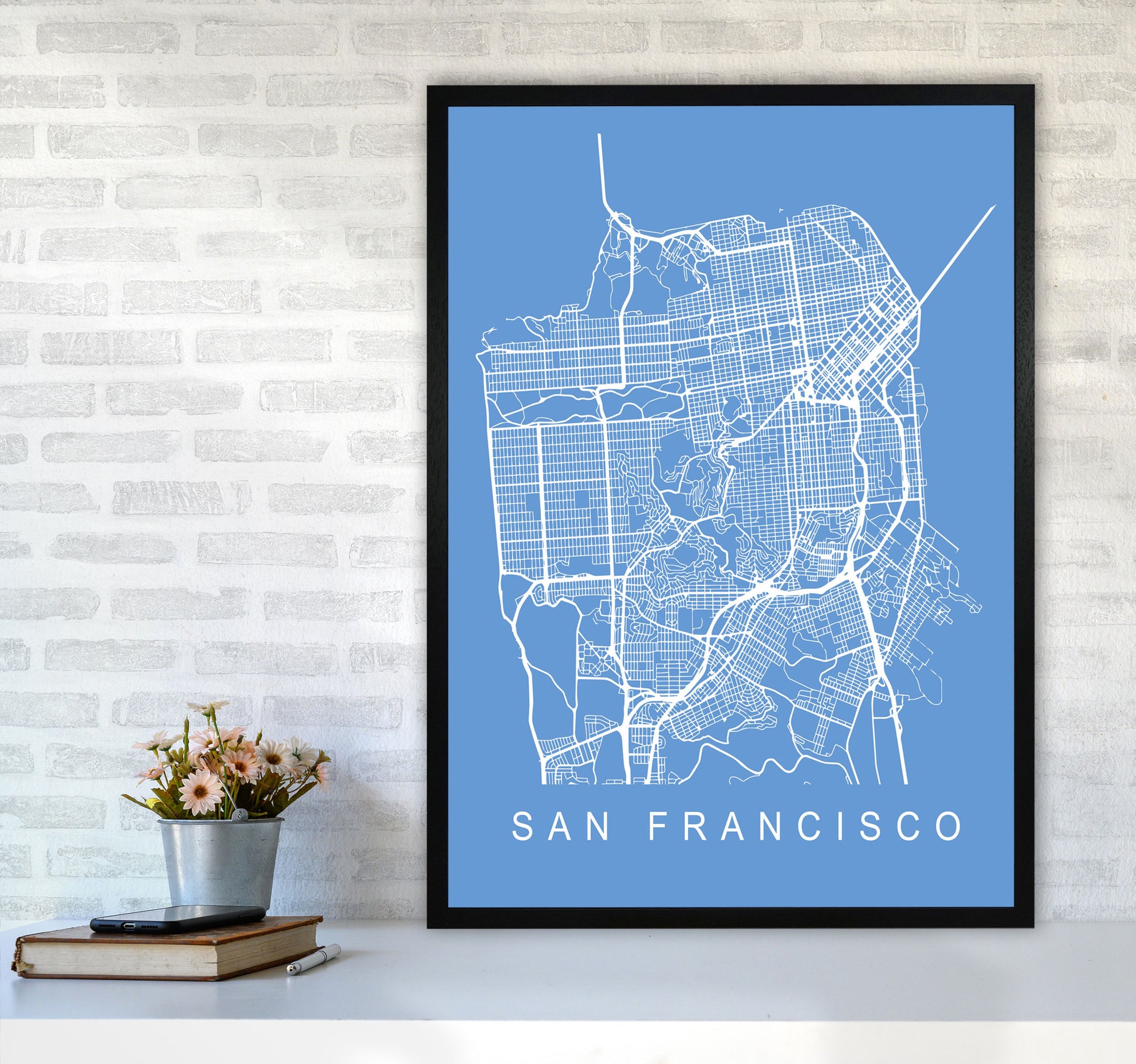 San Francisco Map Blueprint Art Print by Pixy Paper A1 White Frame