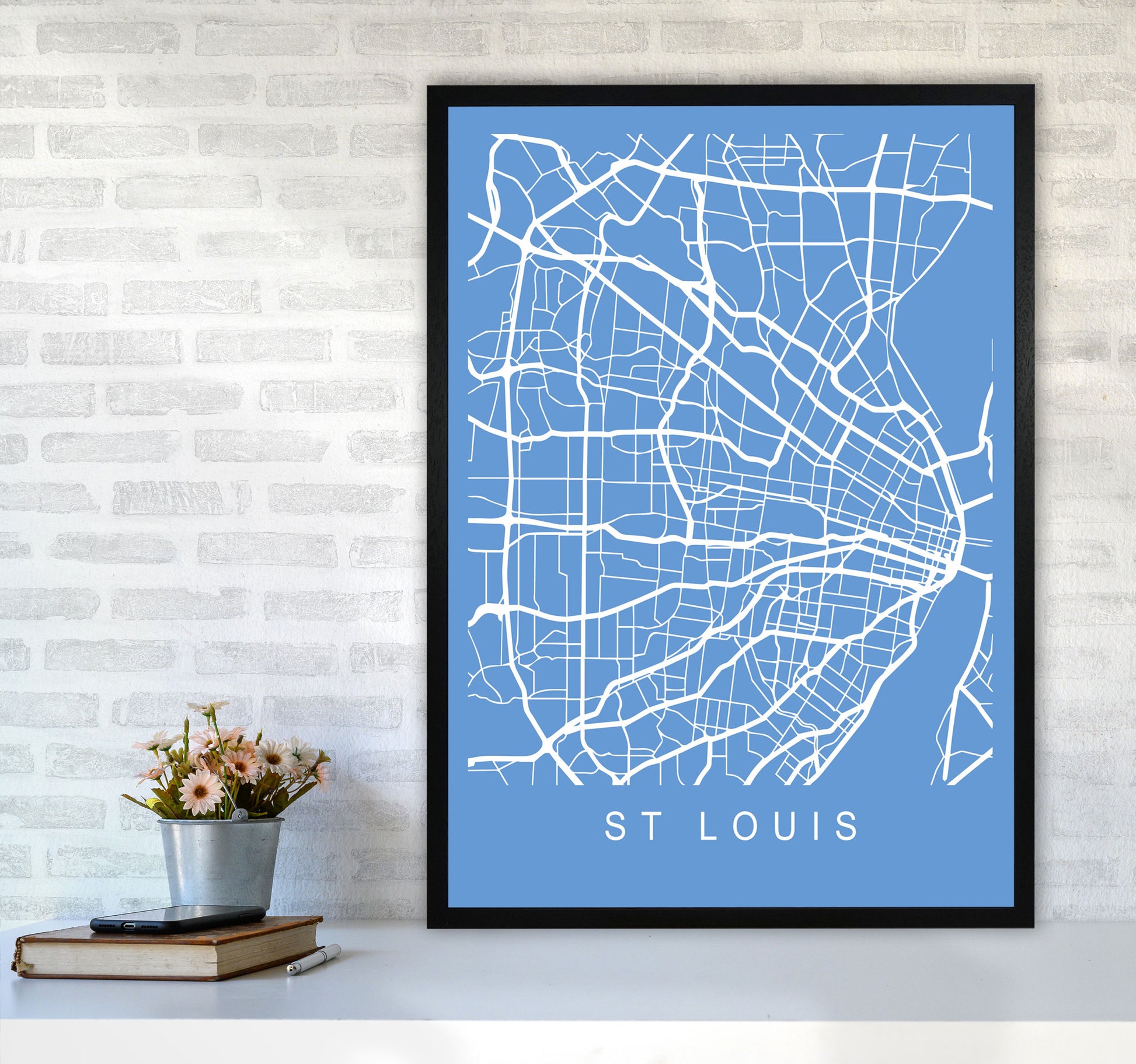 St Louis Map Blueprint Art Print by Pixy Paper A1 White Frame