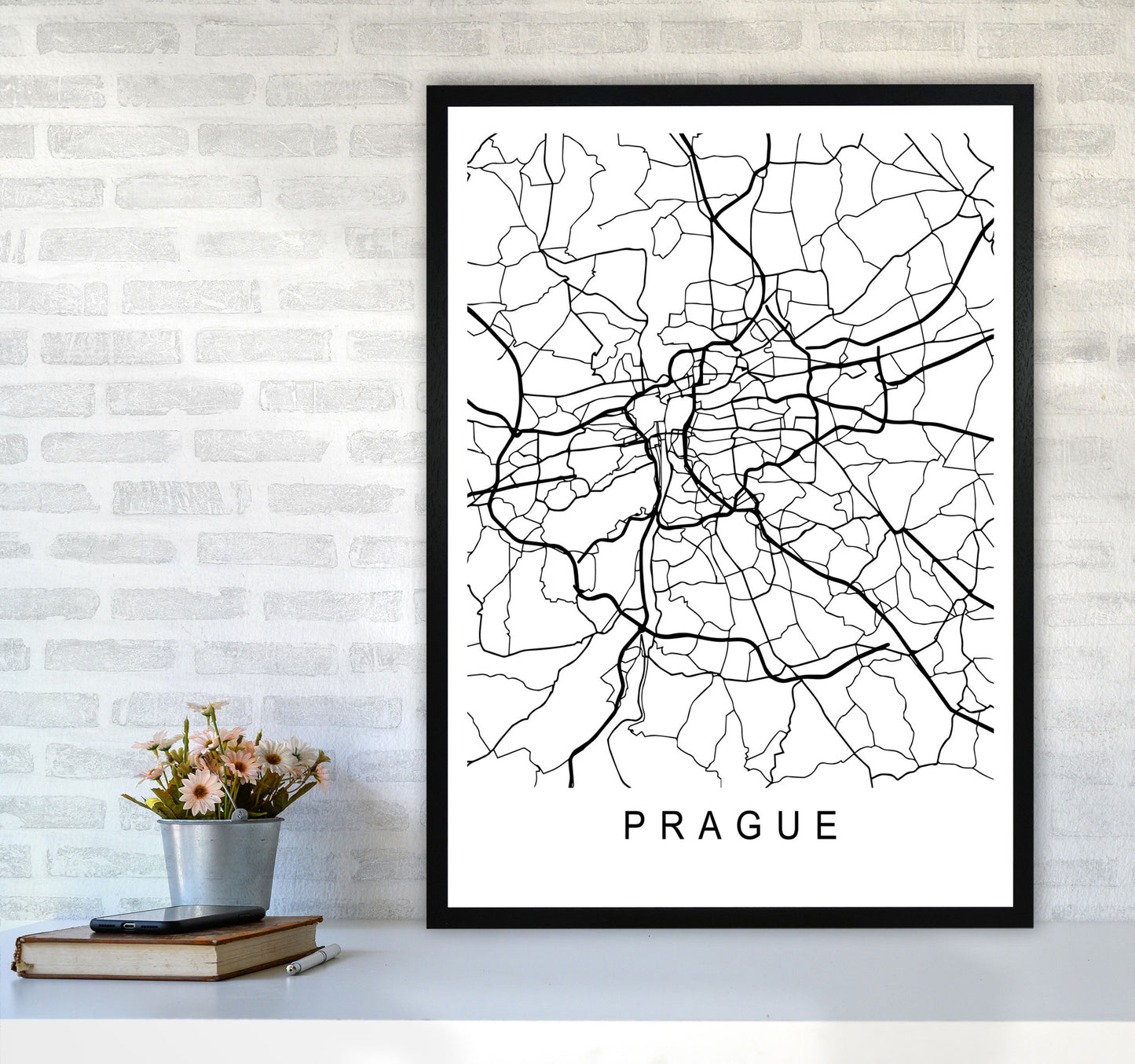 Prague Map Art Print by Pixy Paper A1 White Frame