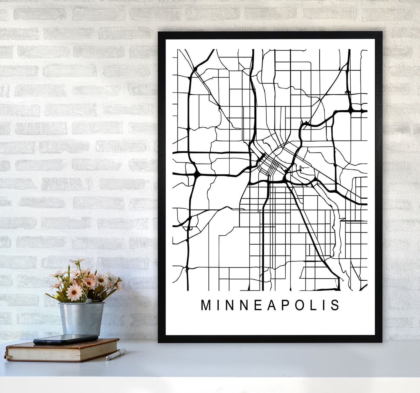 Minneapolis Map Art Print by Pixy Paper A1 White Frame