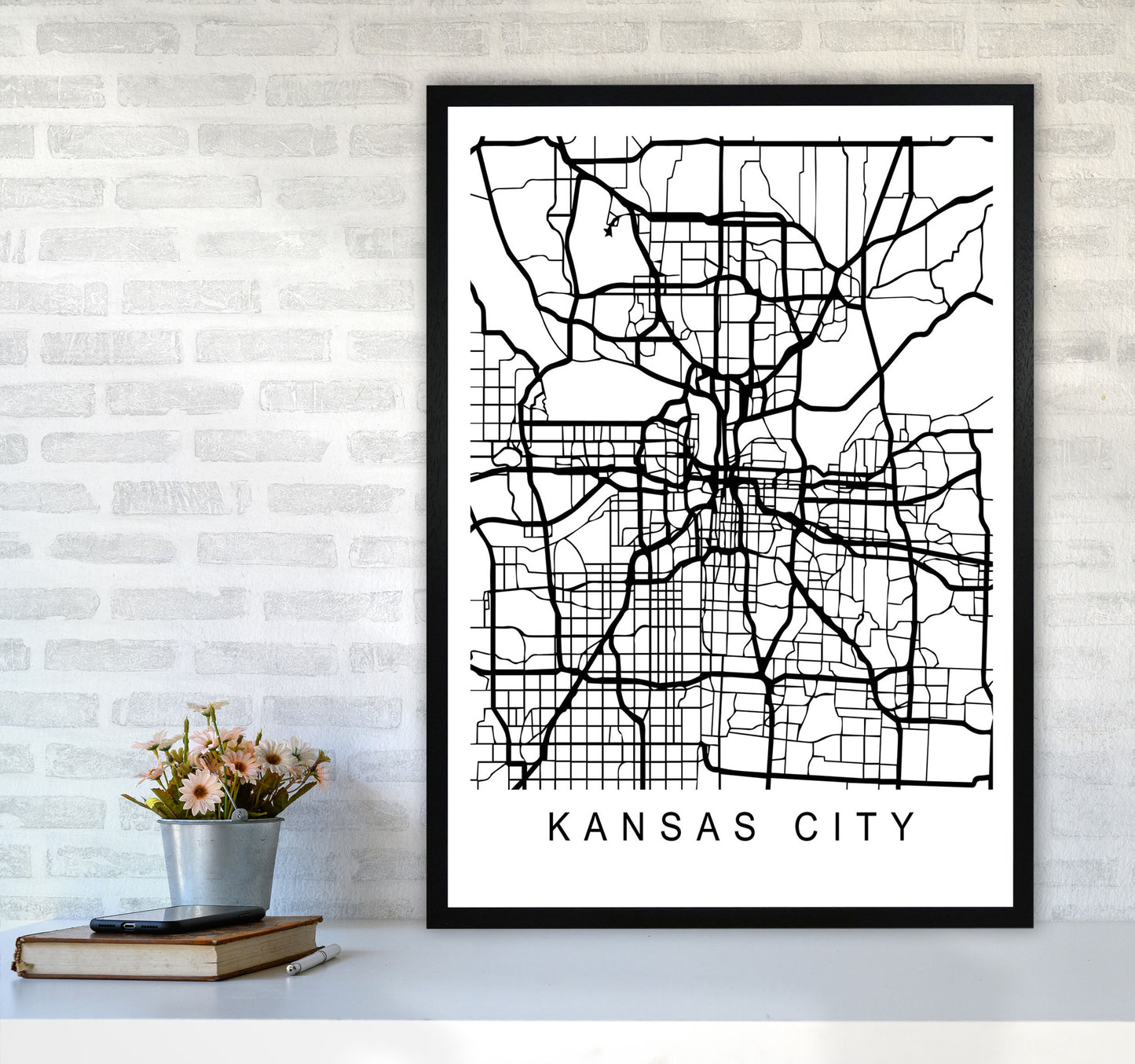 Kansas City Map Art Print by Pixy Paper A1 White Frame