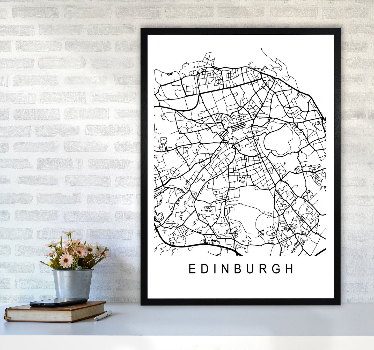 Edinburgh Map Art Print by Pixy Paper A1 White Frame