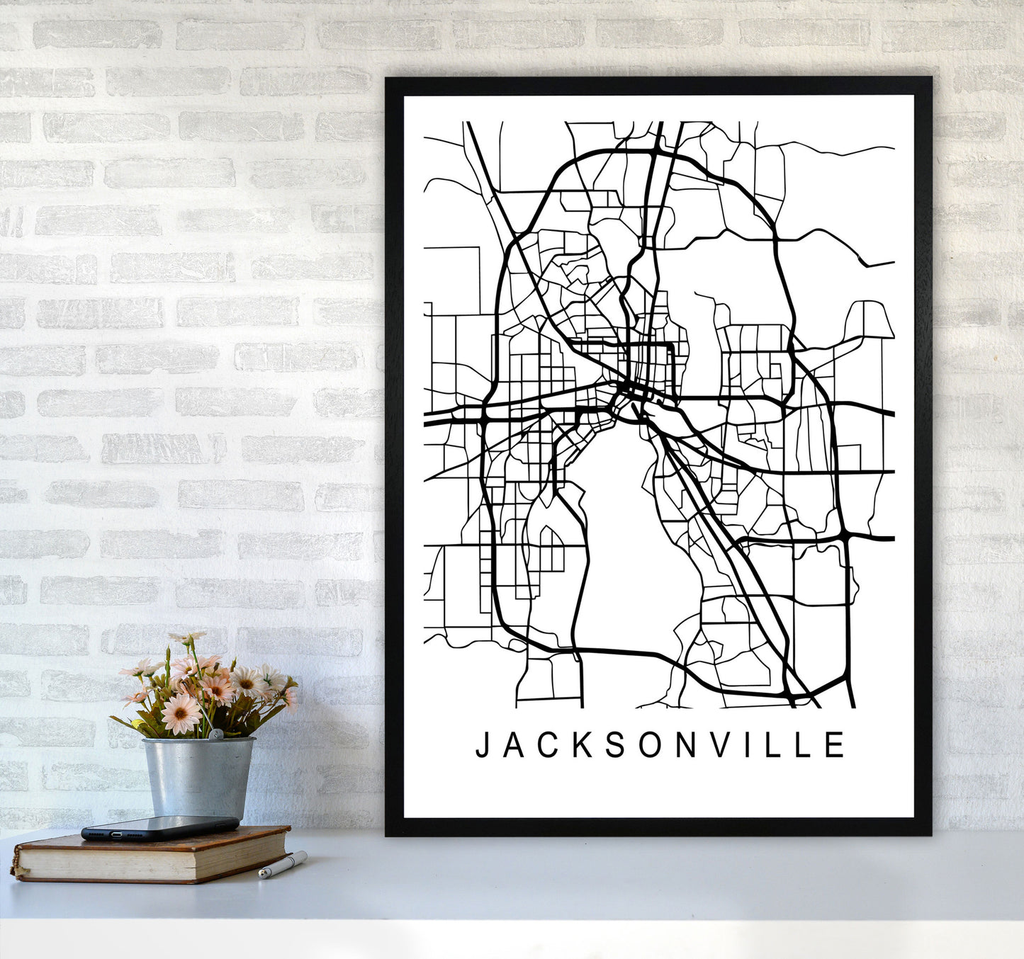 Jacksonville Map Art Print by Pixy Paper A1 White Frame