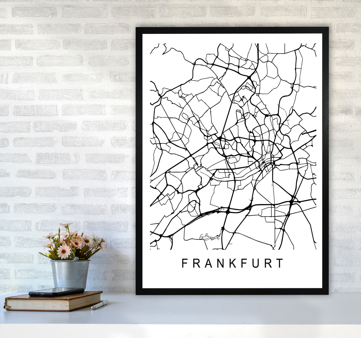 Frankfurt Map Art Print by Pixy Paper A1 White Frame